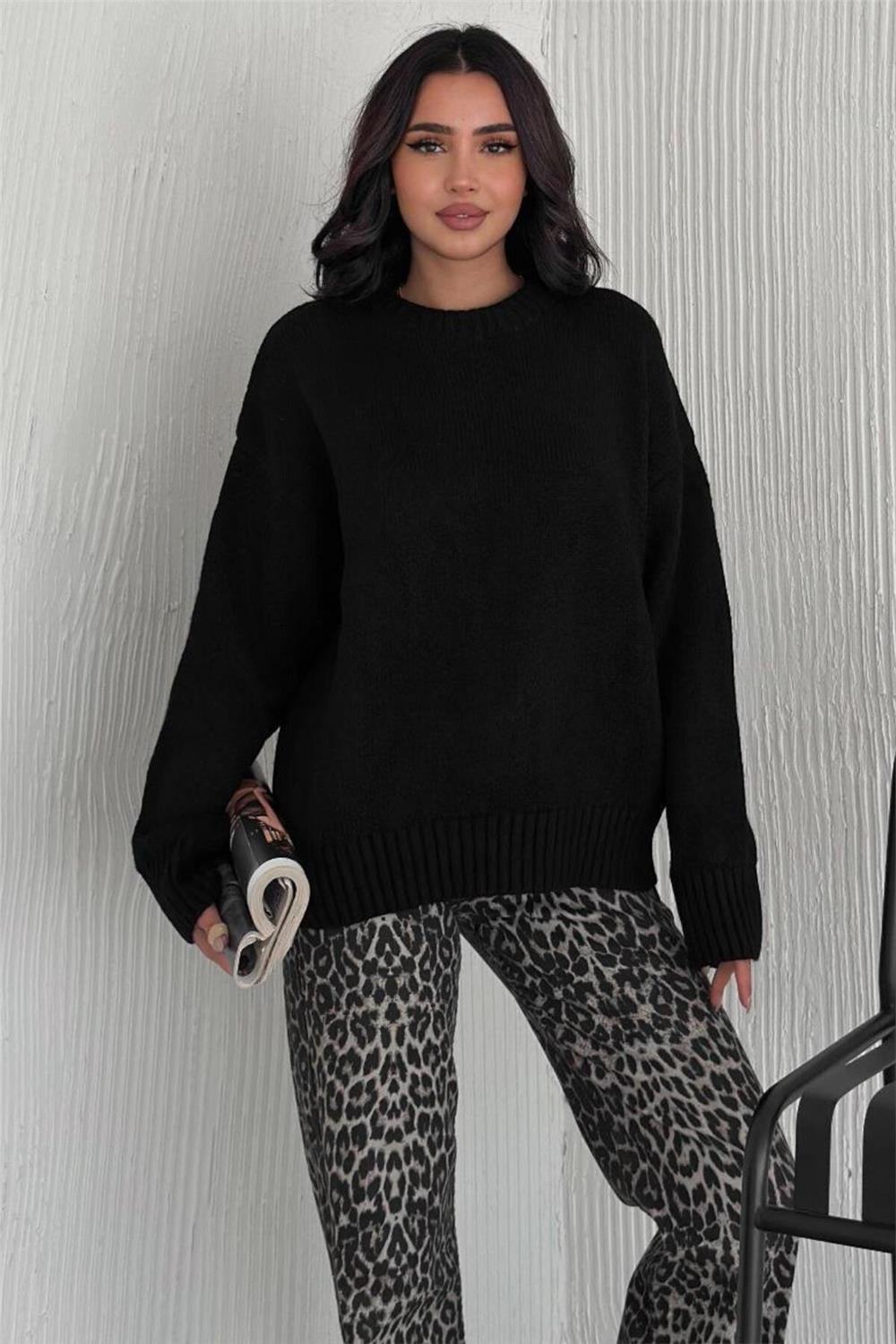 Kadın Triko Bisiklet Yaka Oversize Triko Kazak 110