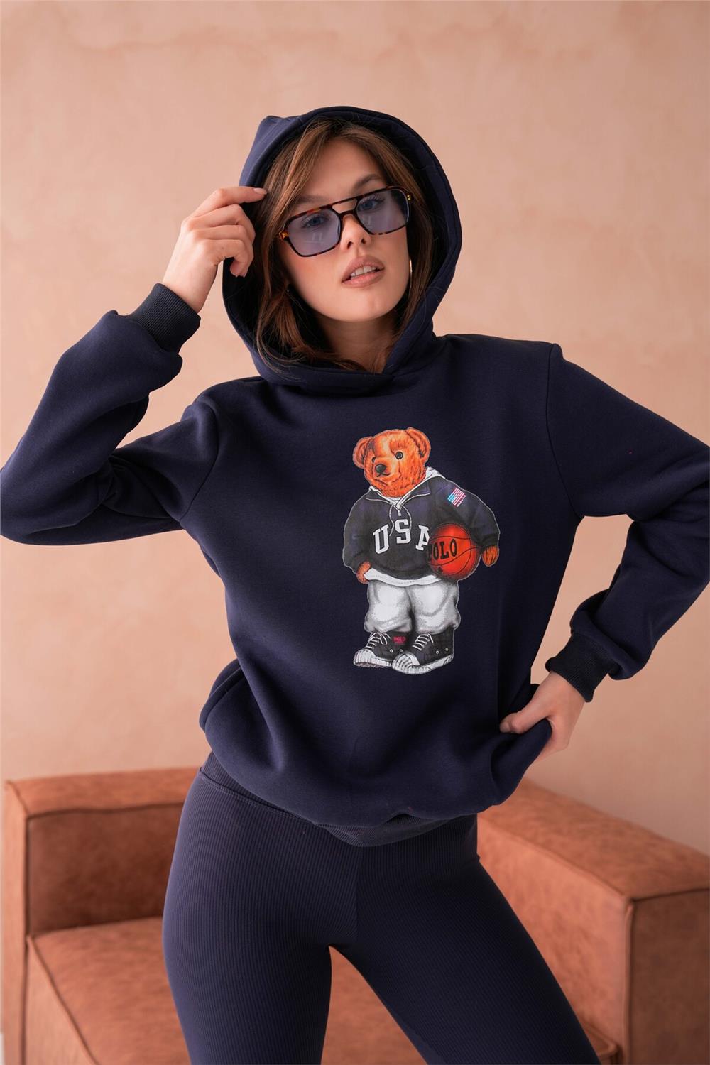 Teddy Bear Sweatshirt 3 İplik Şardonlu Ayıcıklı Yandan Cepli  111
