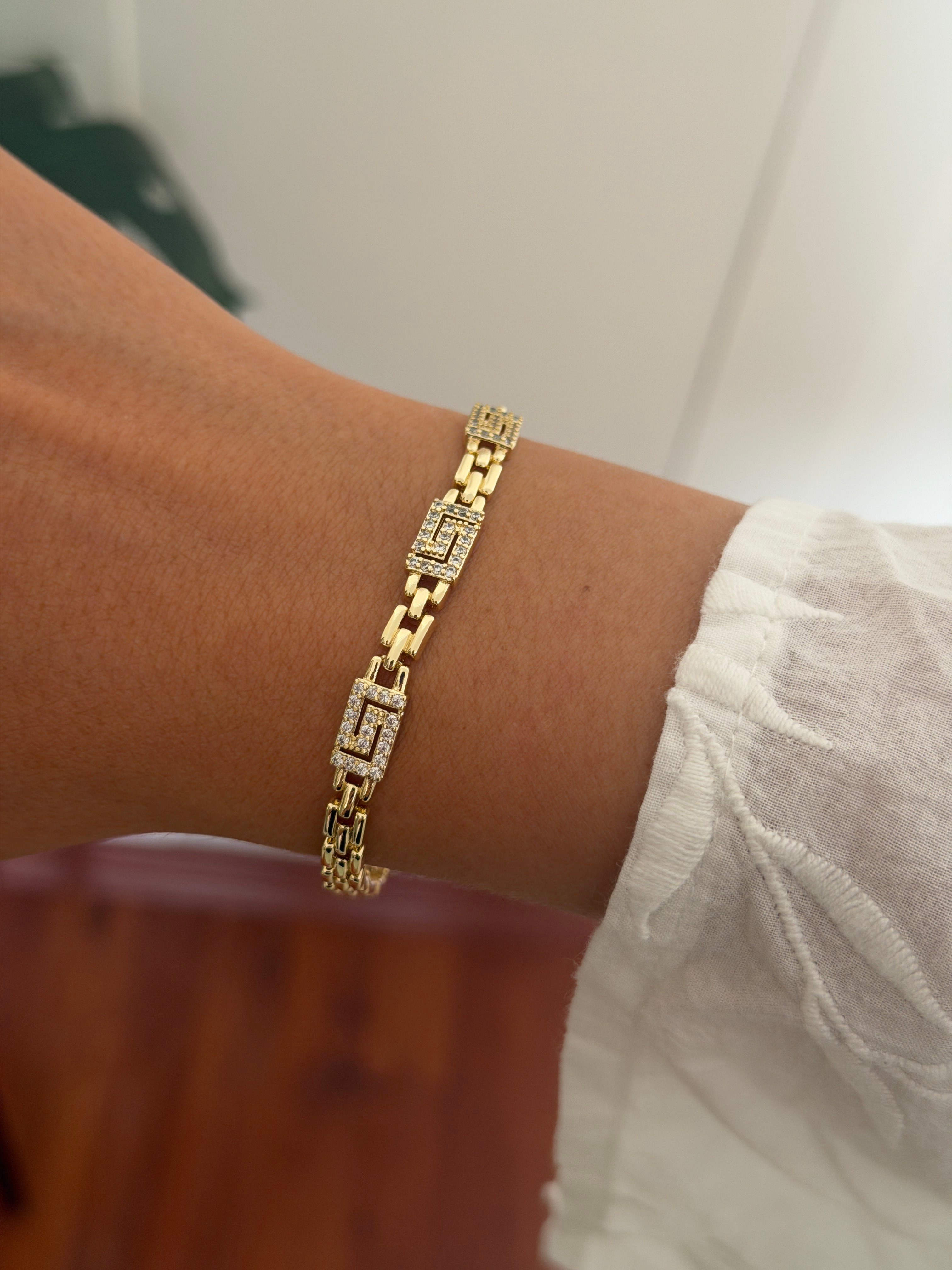 14K gold renk altın kaplama, ağır işçiliği olan harika bileklik