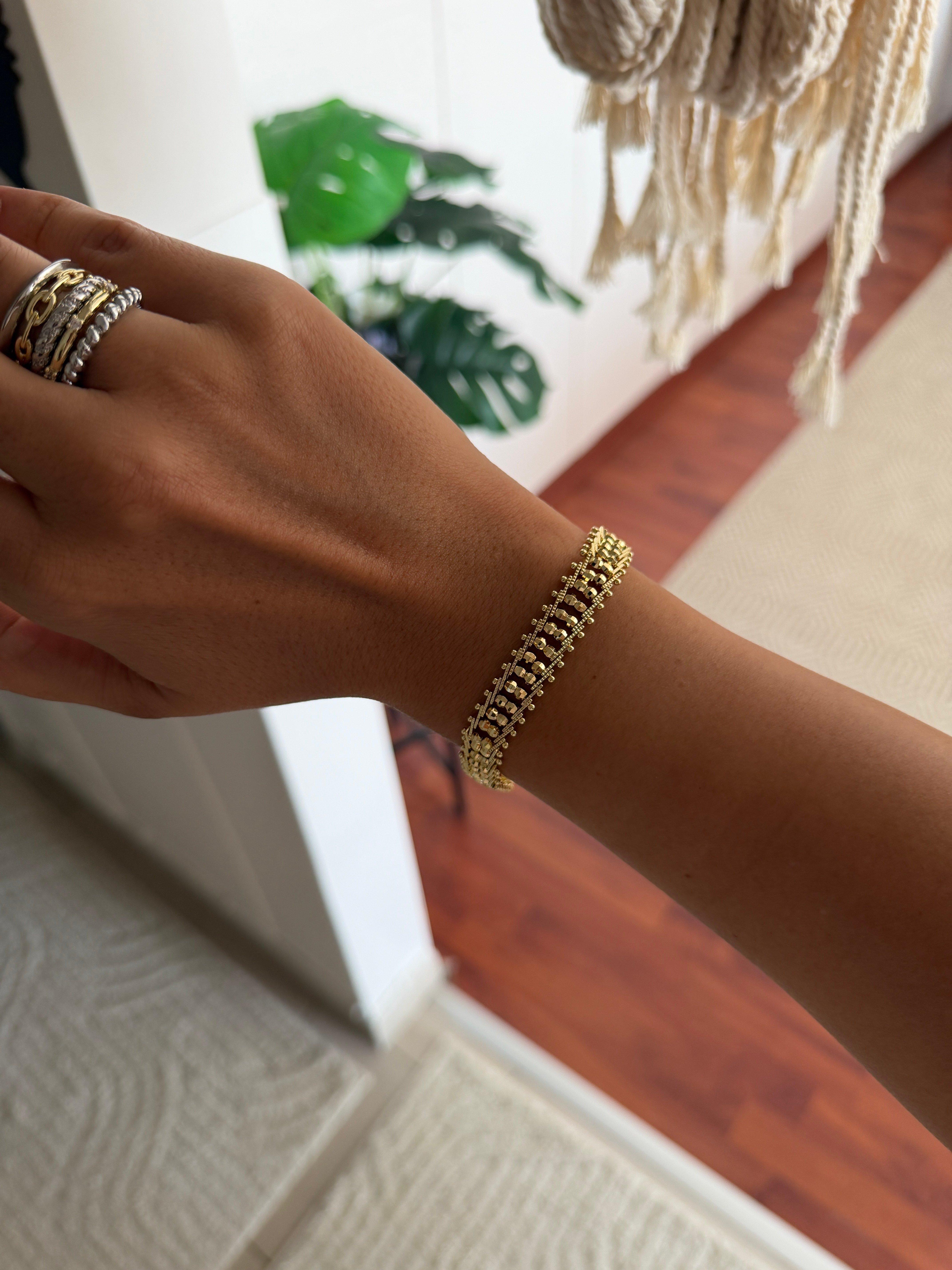 14K gold renk altın kaplama çift sıra dorika şeklinde harika tasarım bileklik
