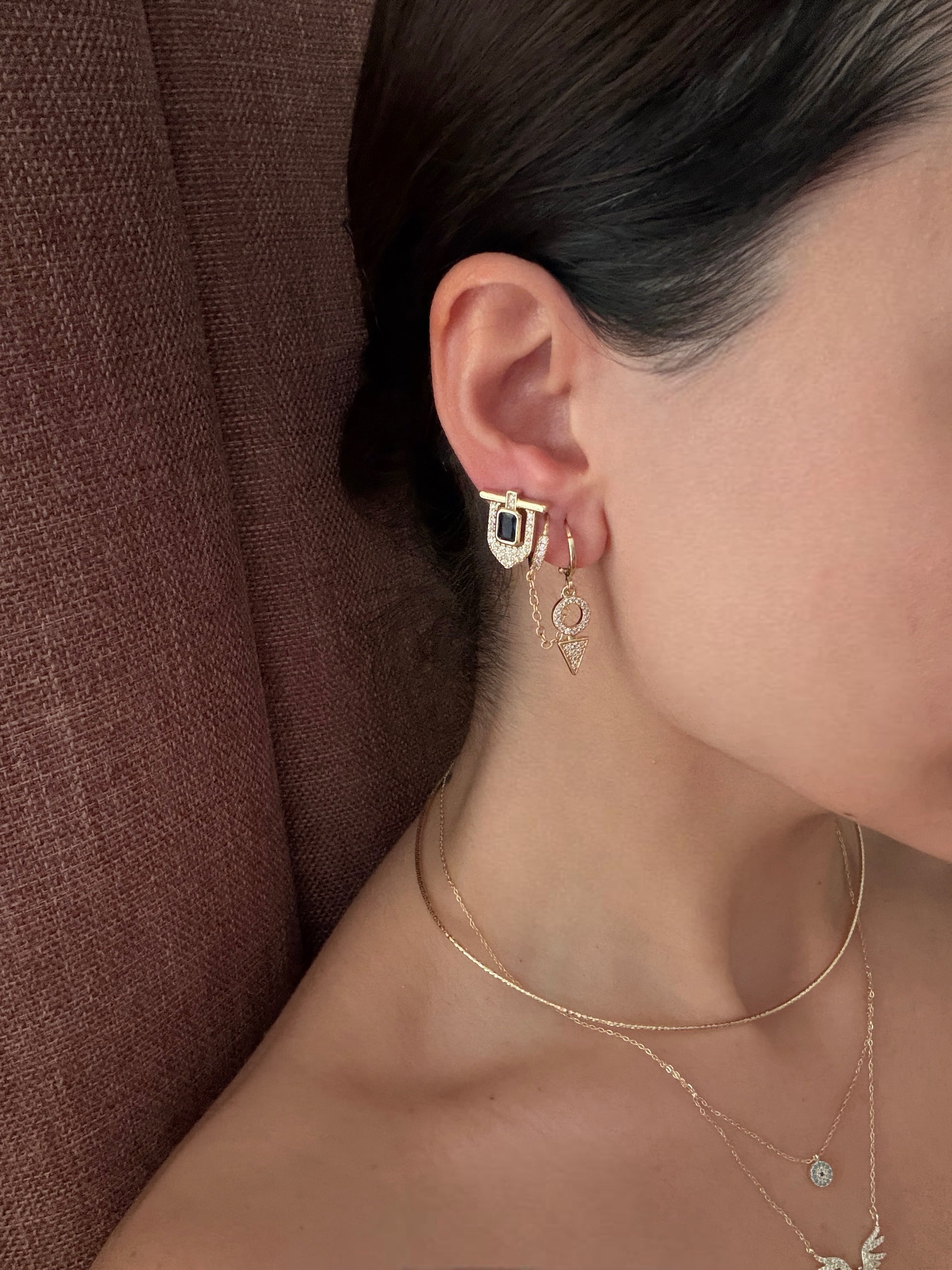 14K gold renk altın kaplama,ys.x,tasarım 3'lü kombin küpe