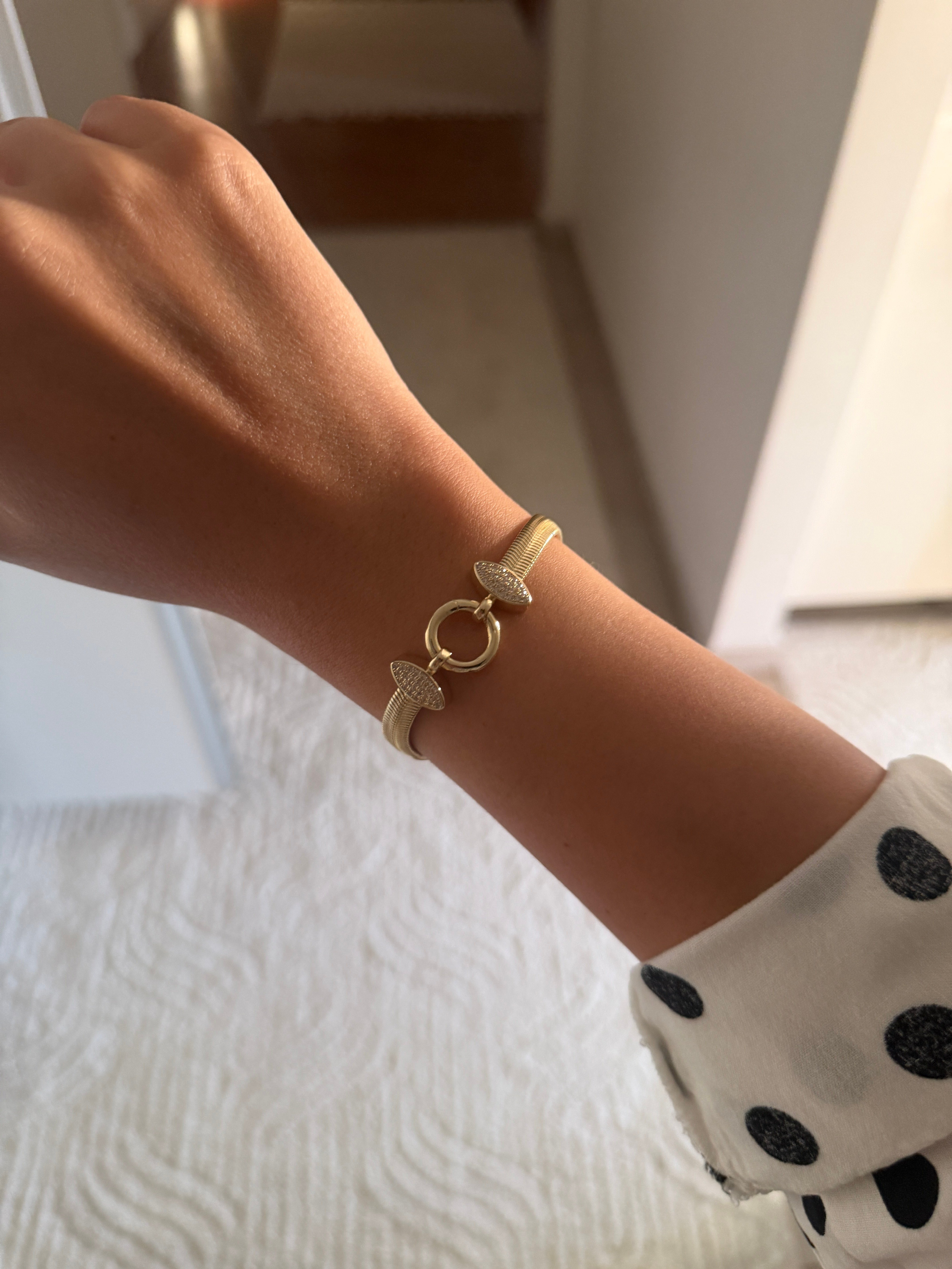14K gold renk, kalın zincir özel tasarım zirkon taşlı şık bileklik