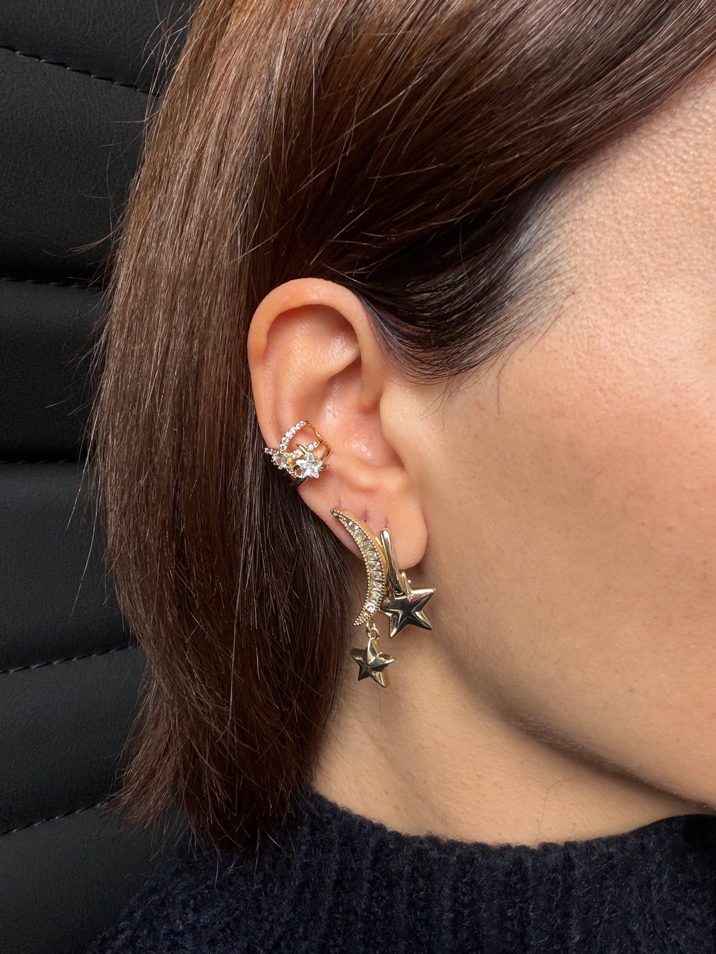 14K gold renk,altın kaplama,yıldız detaylı harika earcuff