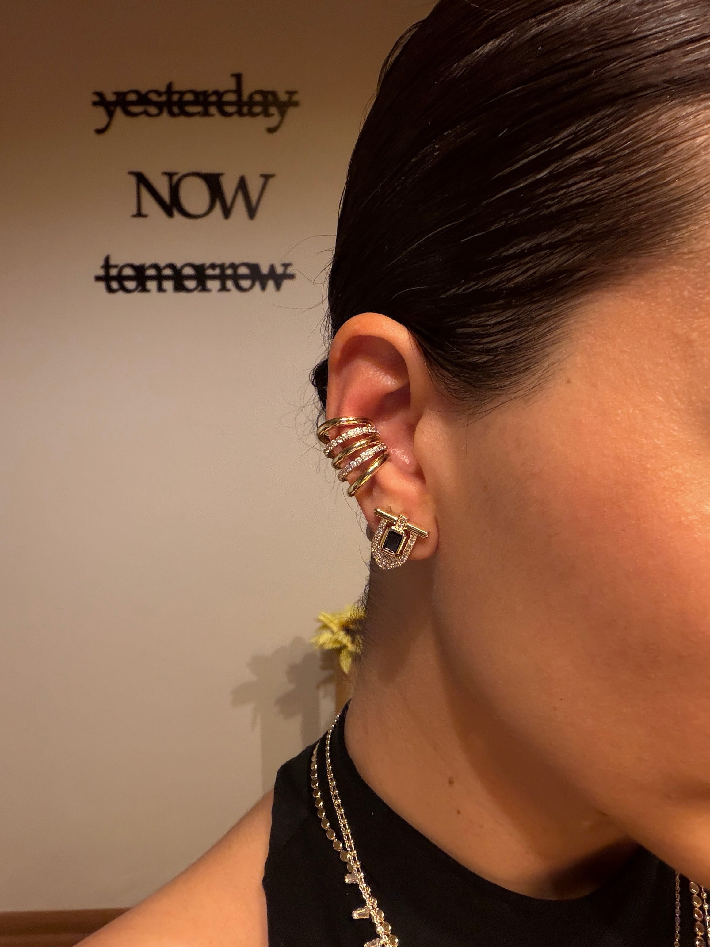 14K gold renk,çoklu görünüme sahip zirkon taşlı şık kıkırdak küpesi earcuff