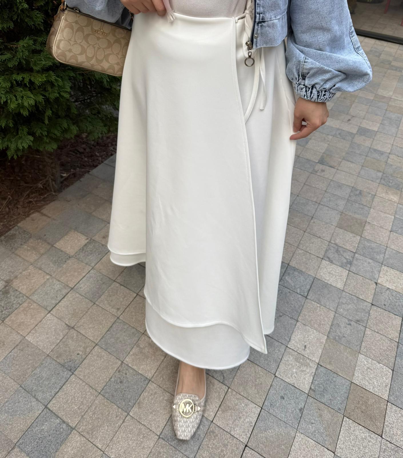 Bağcıklı Scuba Etek - Beyaz