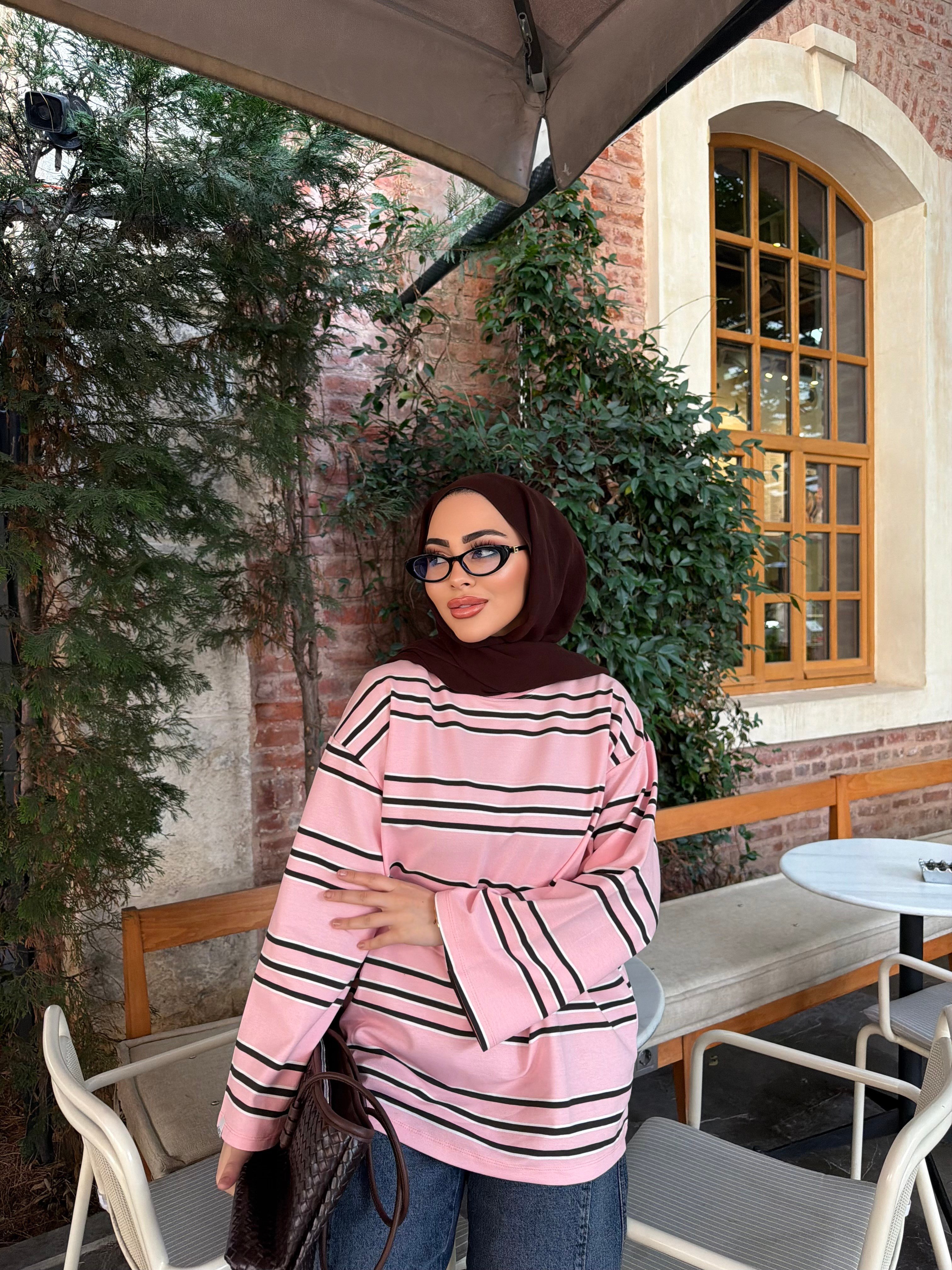 Bella Çizgili Sweat - Pembe (ÖN SİPARİŞ)