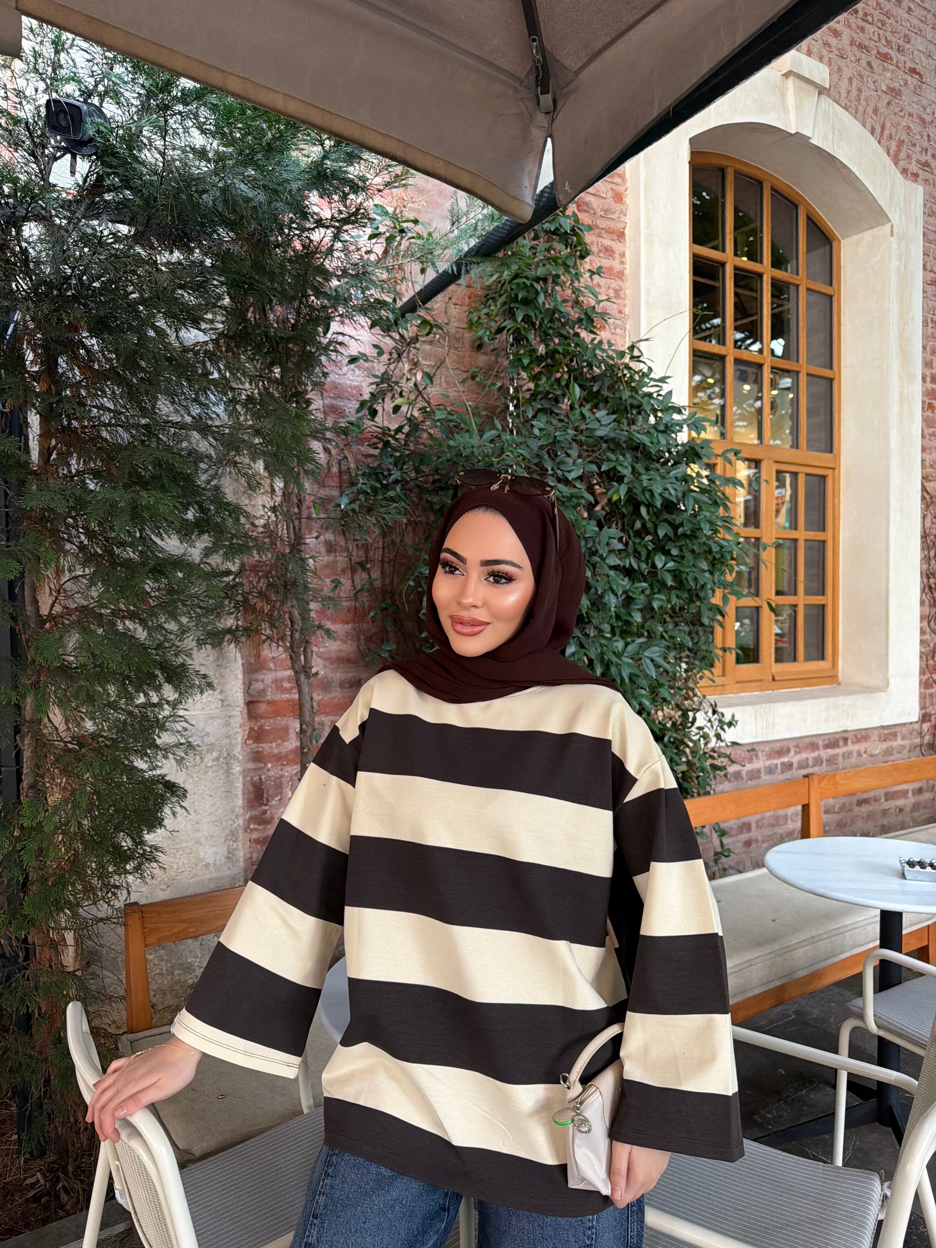Bella Çizgili Sweat - Vizon (ÖN SİPARİŞ)