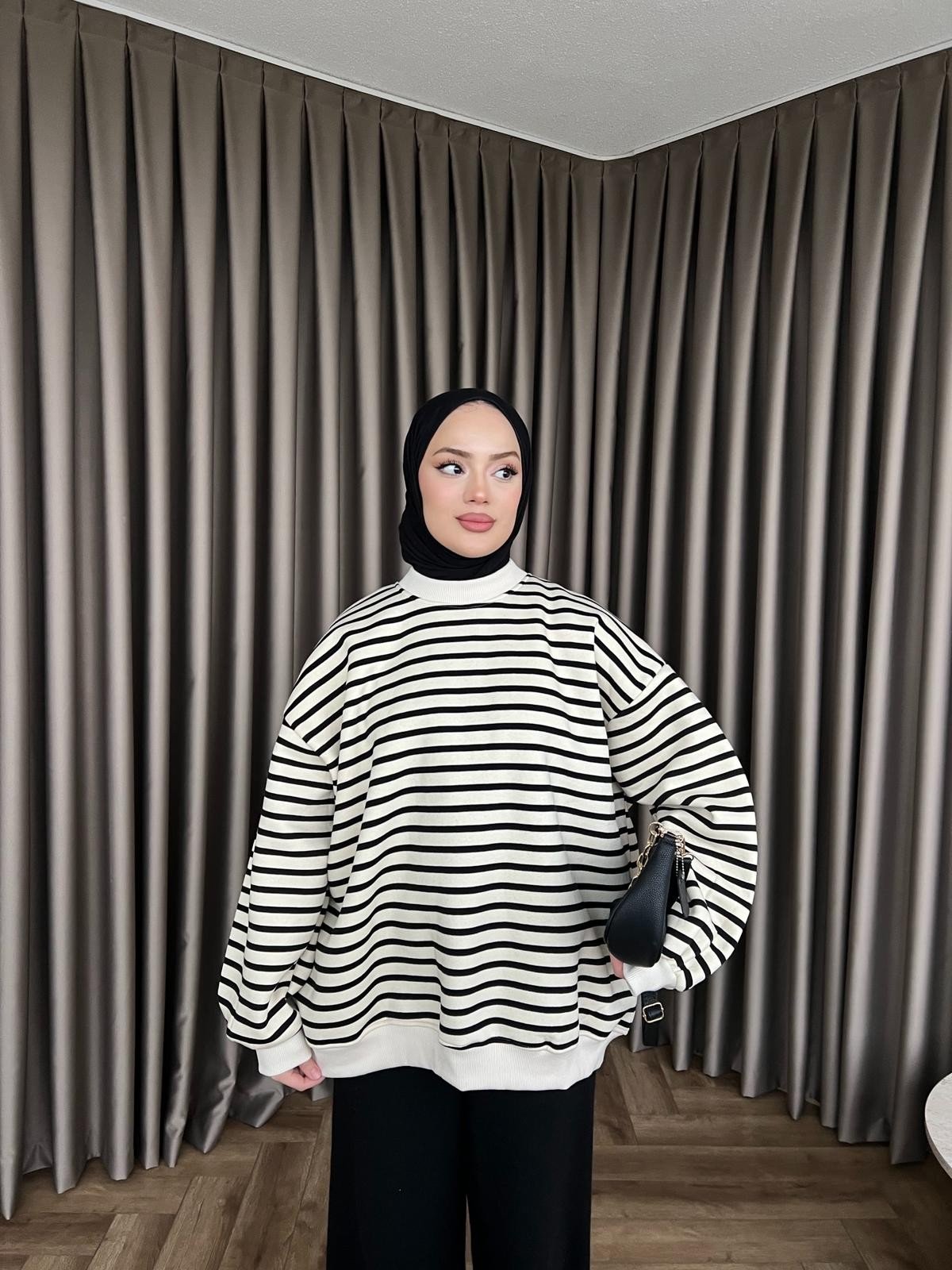 Çizgili Zey Sweat - Siyah