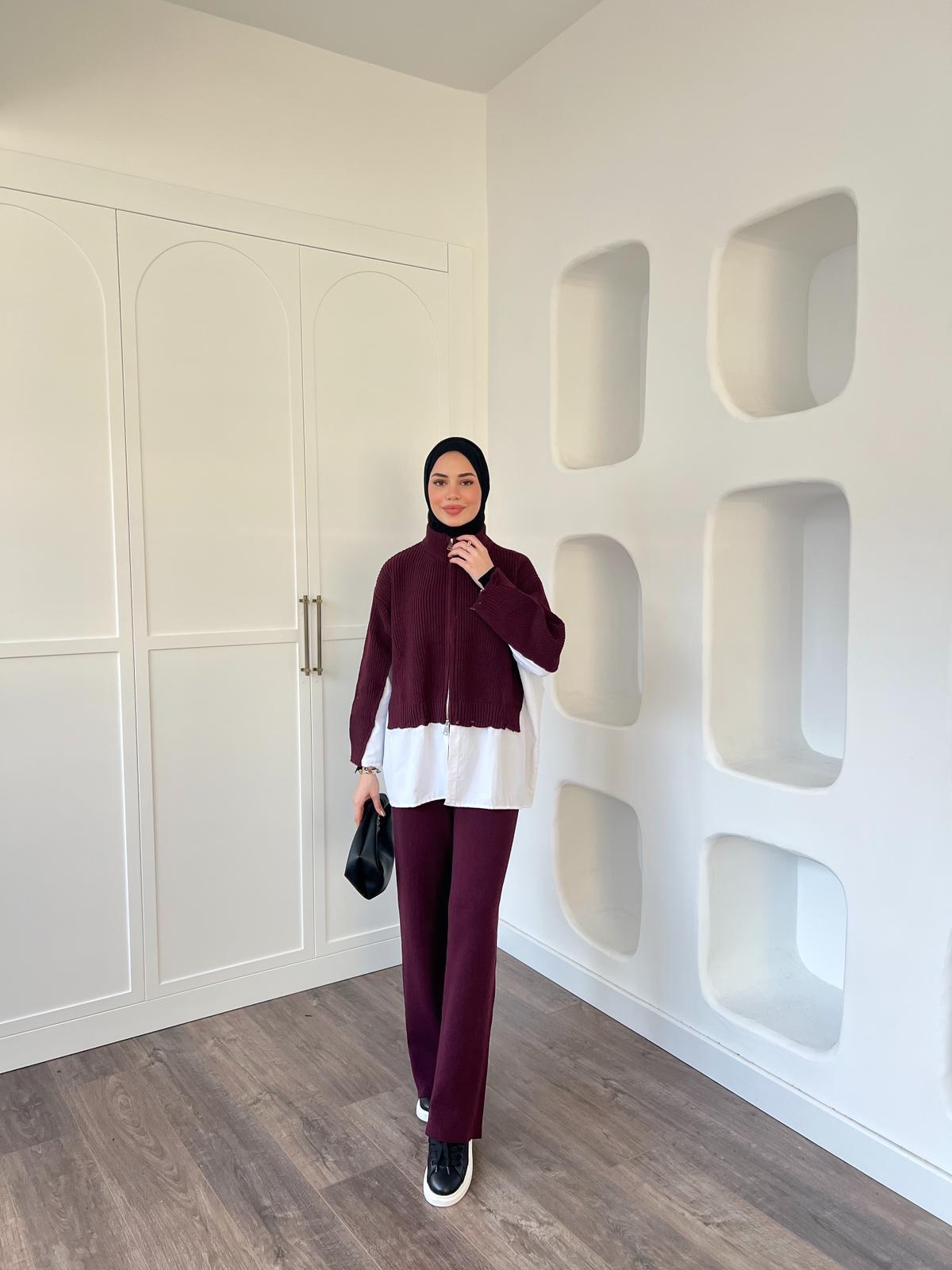 Darla kesik Triko Takım Bordo