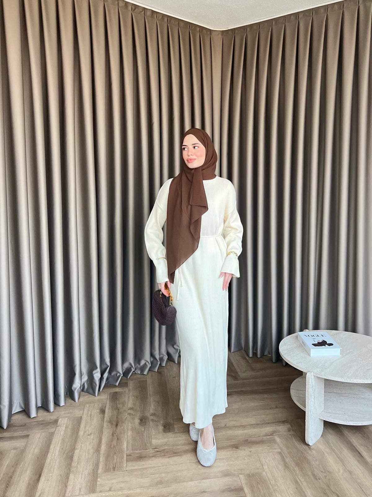 Dora Triko Elbise Ekru 