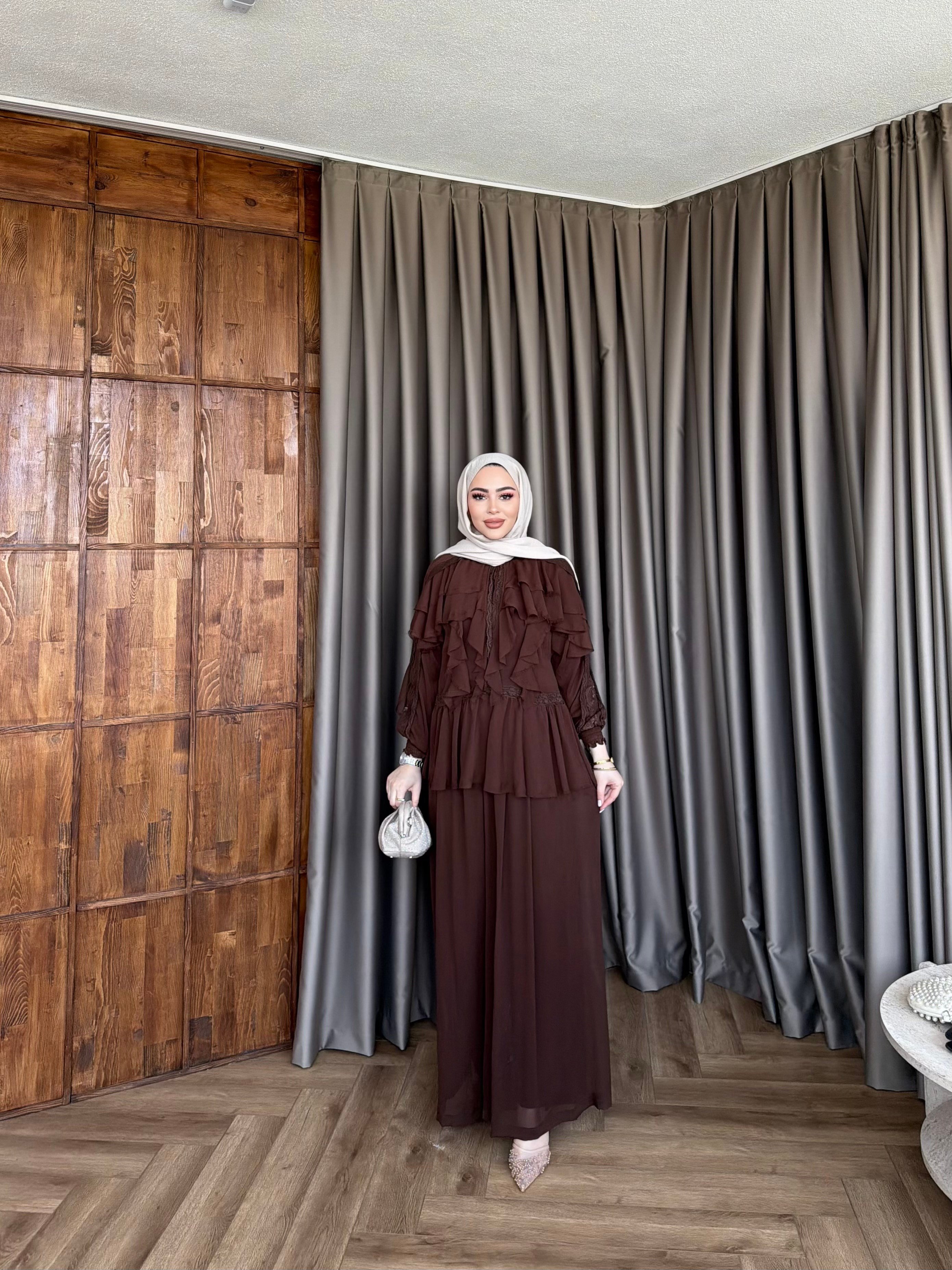 Dubai Dantel Takım - Kahve · 2