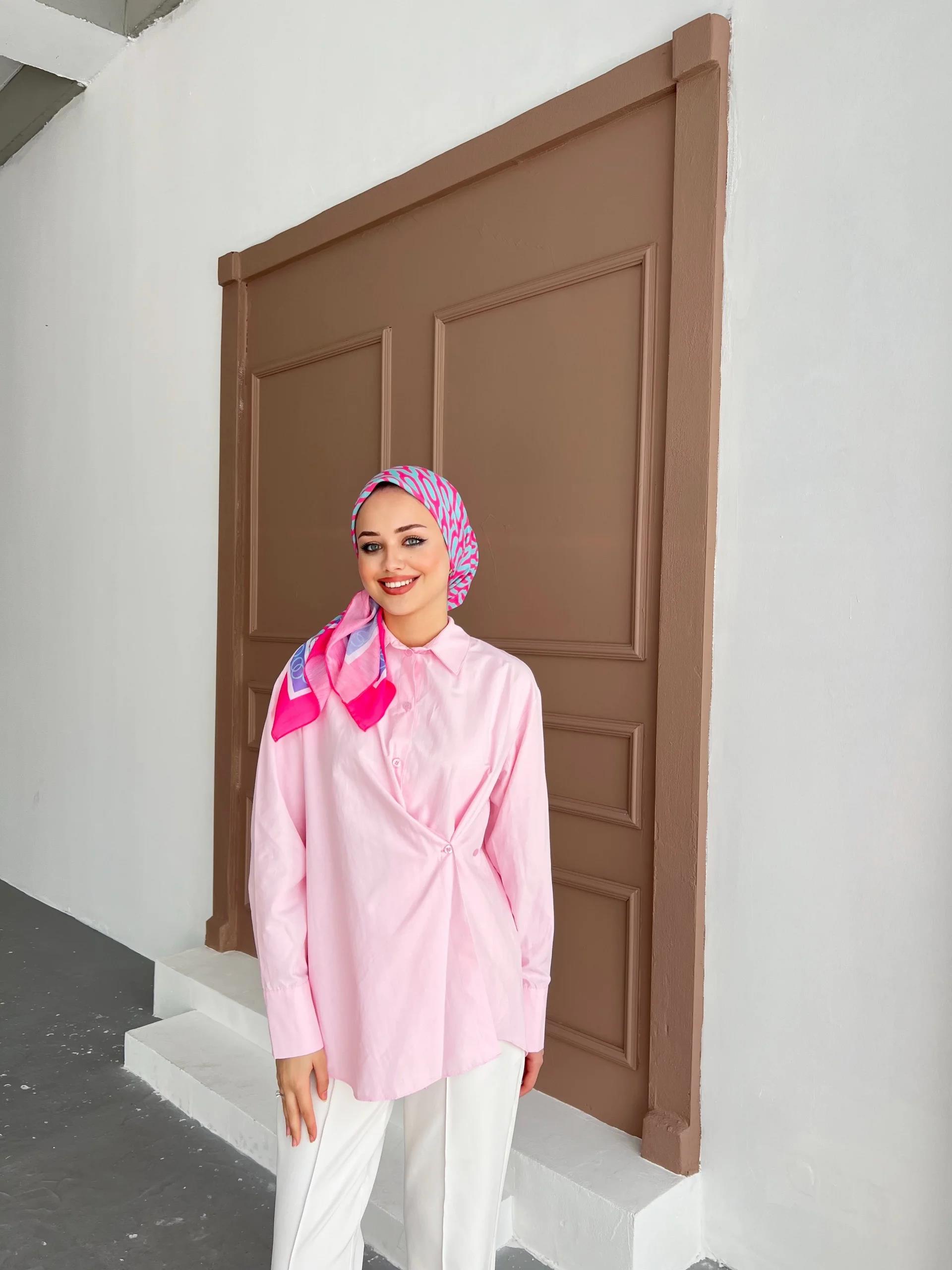 Düğmeli Nurs Gömlek - Pembe