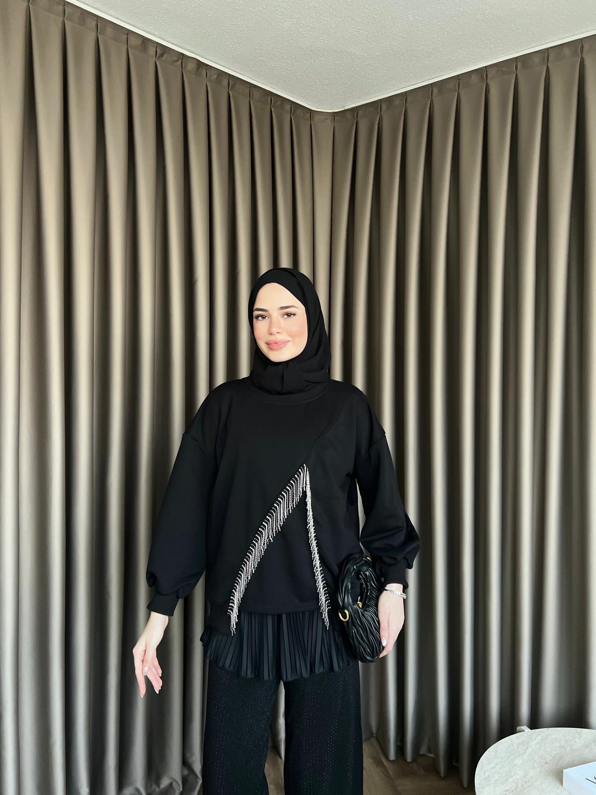 Ela Taş Detaylı Sweat Siyah