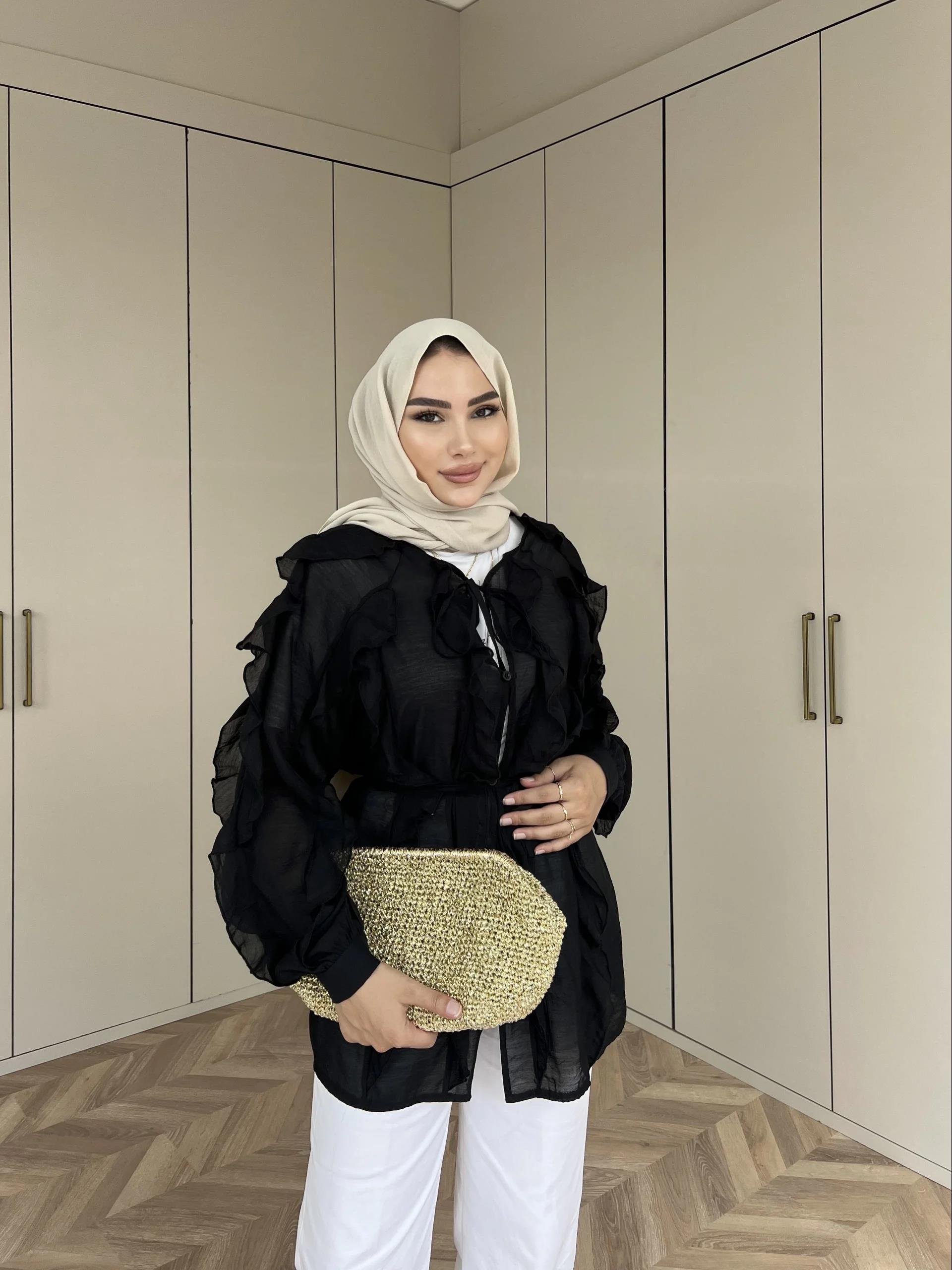 Hello Fırfırlı Gömlek - Siyah