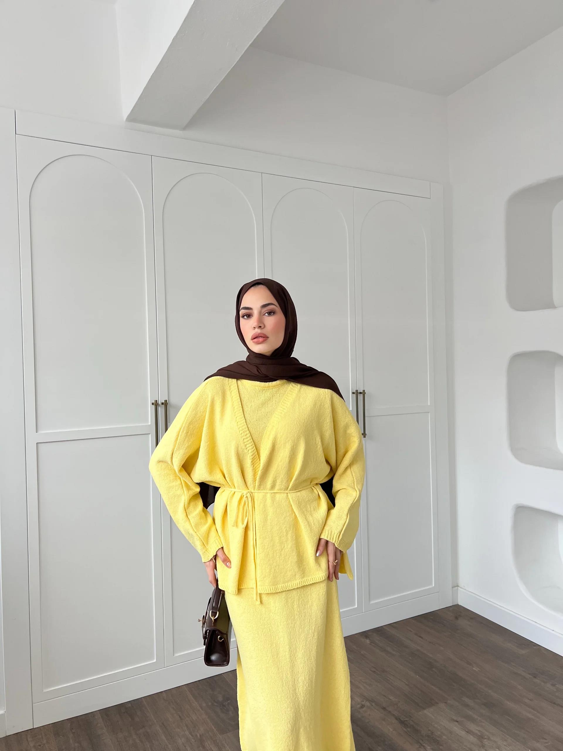 Hırkalı Triko Elbise - Sarı (ÖN SİPARİŞ)