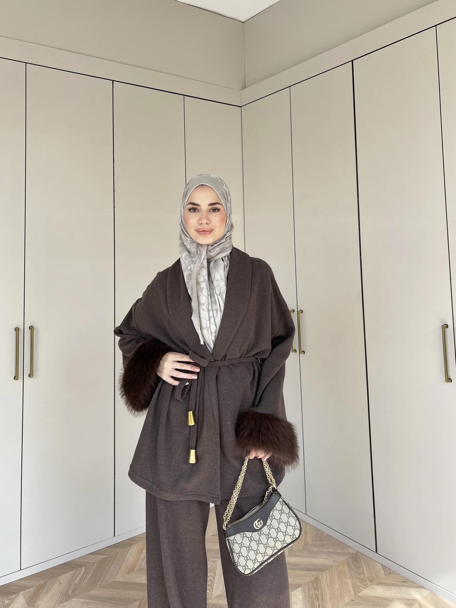 Hüma Kol Detayı Kürk Takım - Acı Kahve (ÖN SİPARİŞ)