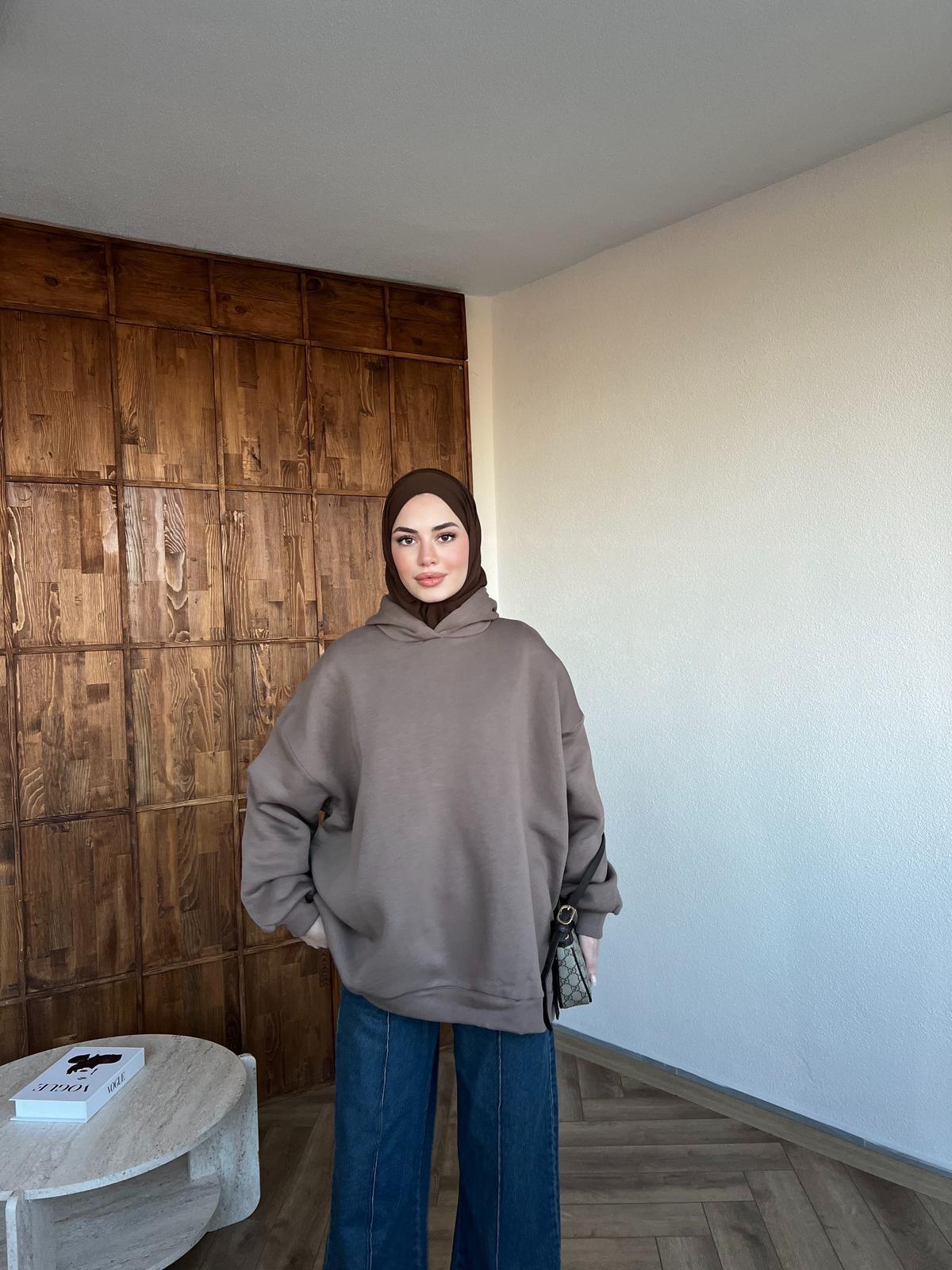 Kapşonlu Qu Kazak Sweat Kahverengi