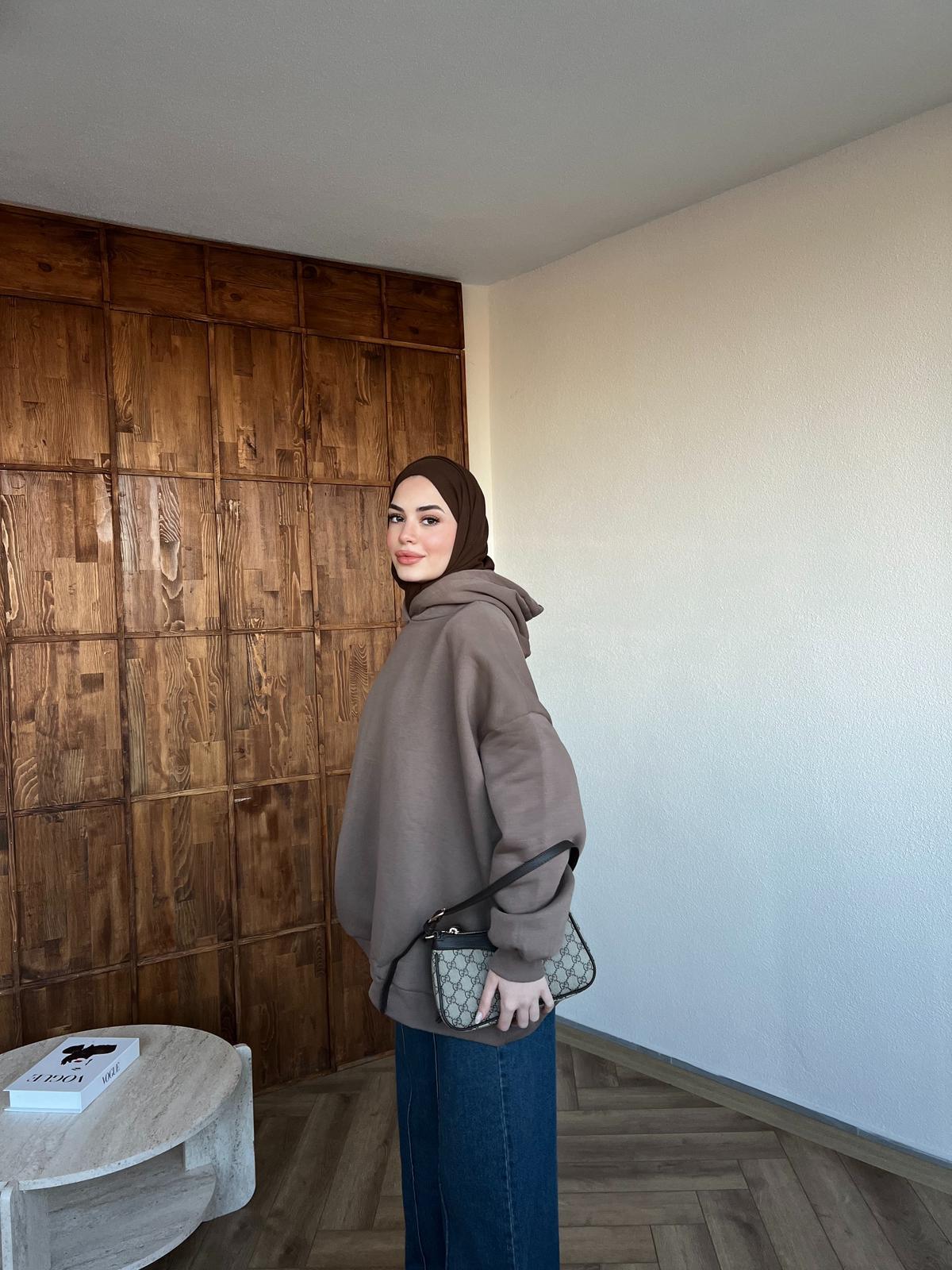 Kapşonlu Qu Sweat Kahverengi · 2