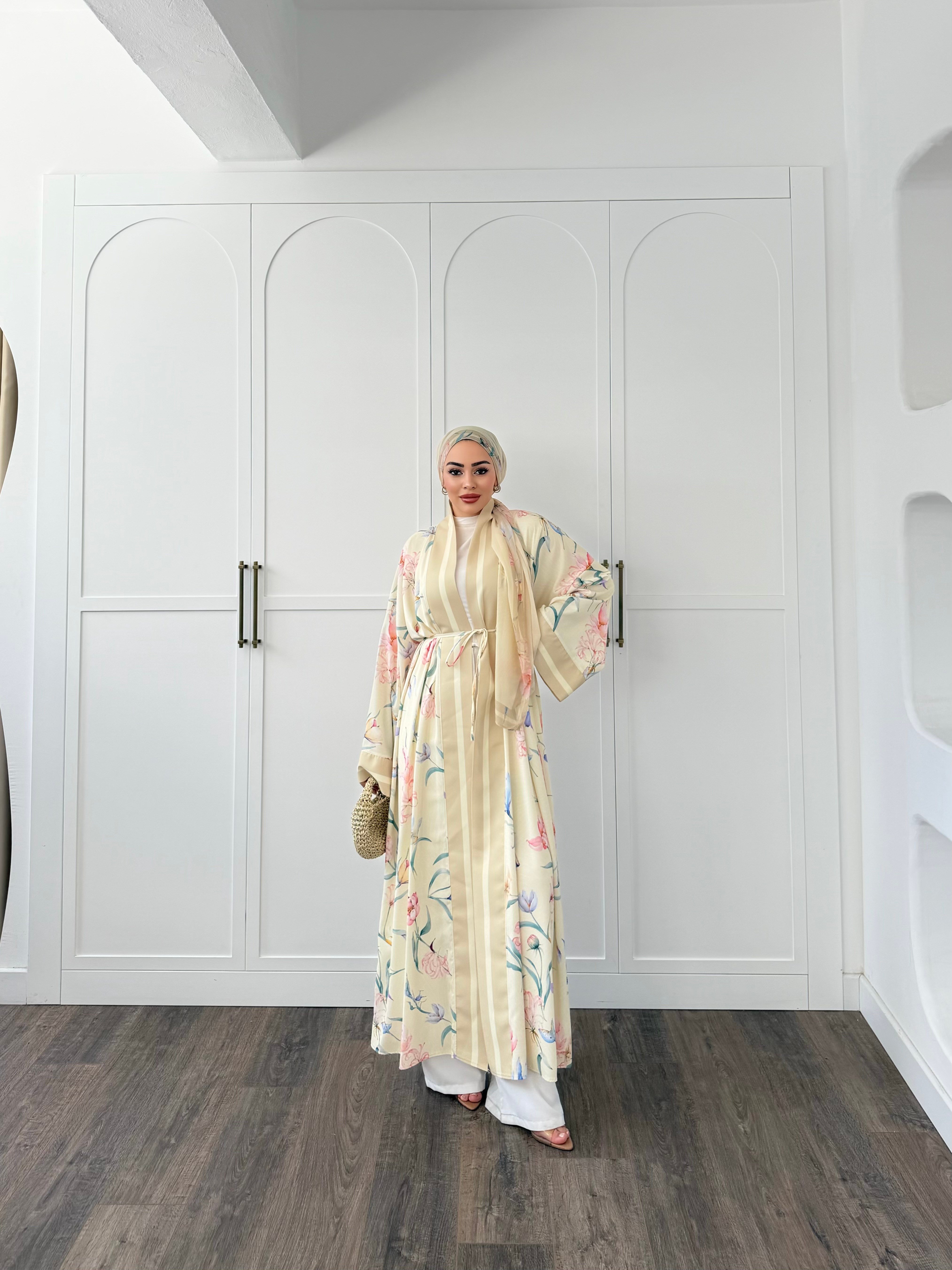 Kelva Abaya Şal Hediyeli - Sarı 