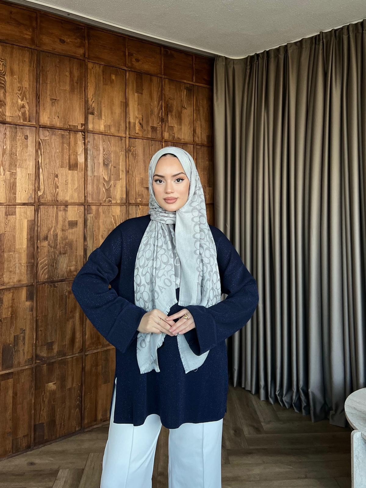 Lea Simli Kolu Kıvırmalı Kazak - Lacivert