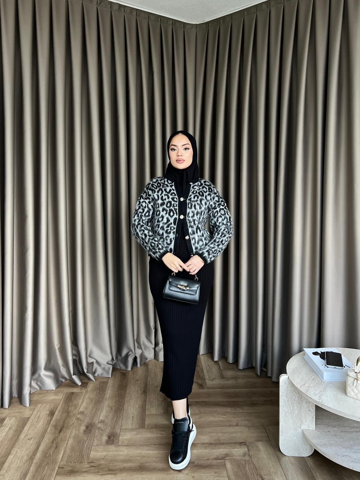 Leopar Desen Jile Siyah-Beyaz