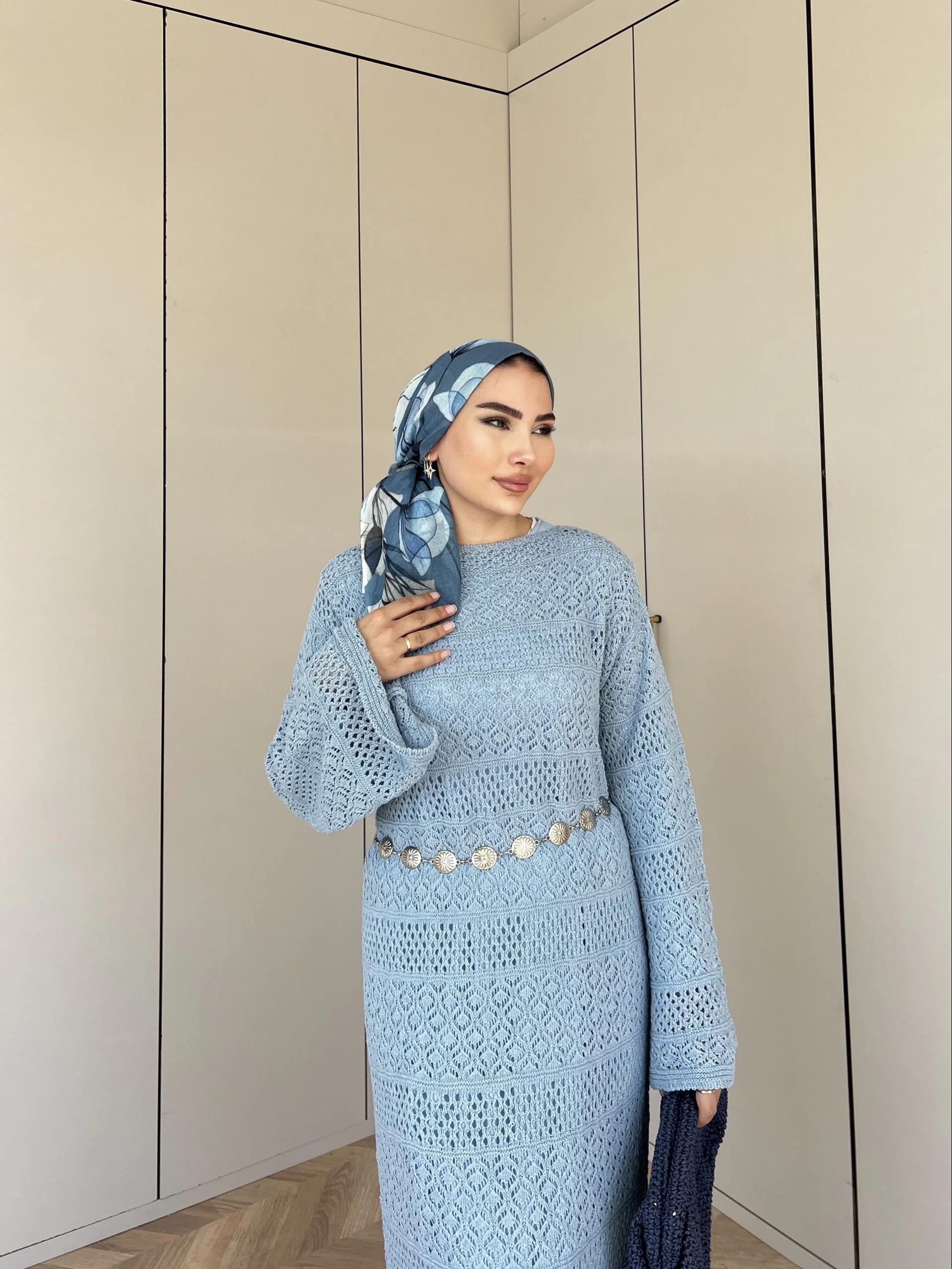 Lotus Triko Elbise - Mavi