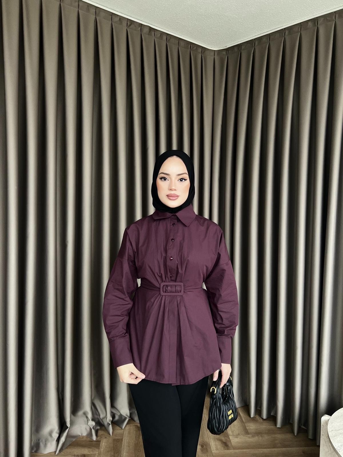 Maks Düğmeli Gömlek - Mürdüm