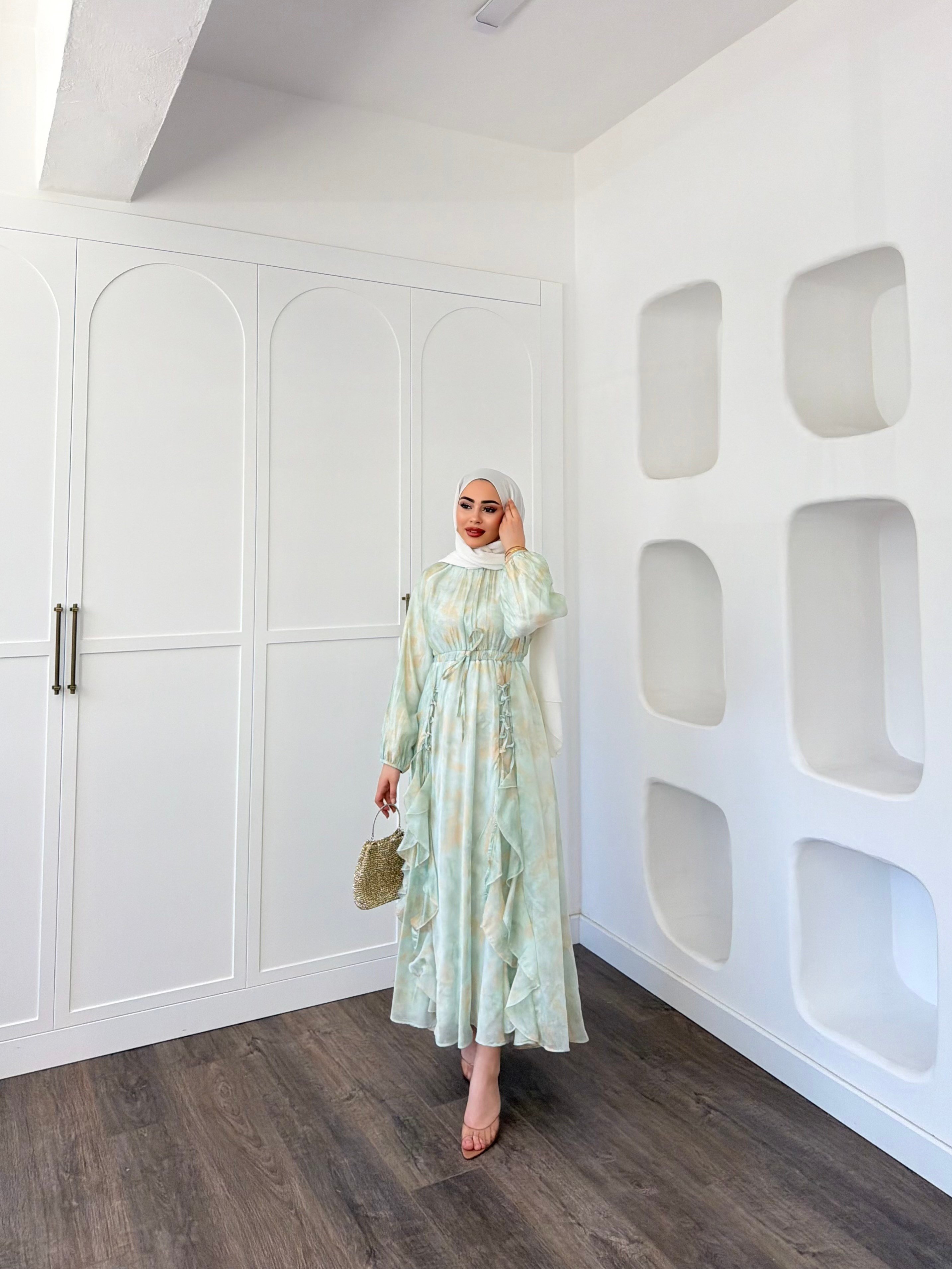 Meryem Desenli Elbise - Mint