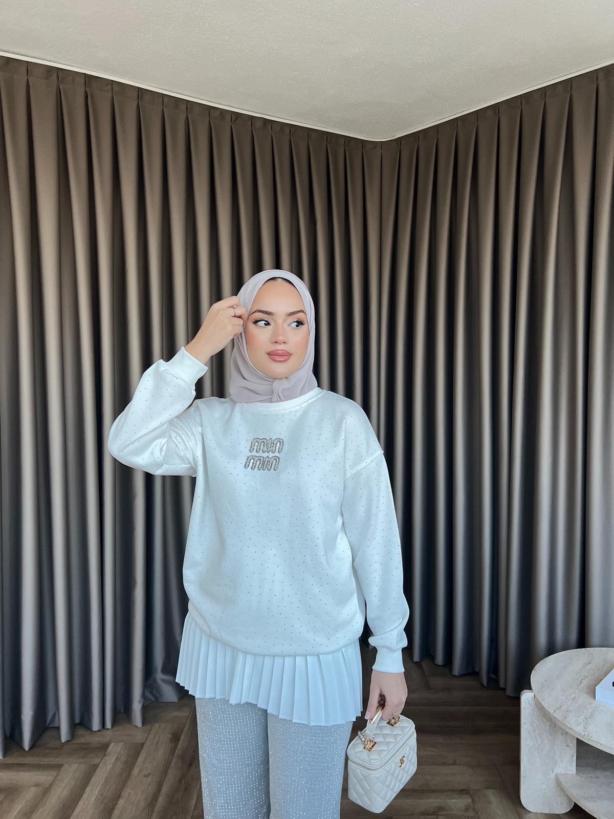 Mın Taşlı Sweat - Beyaz