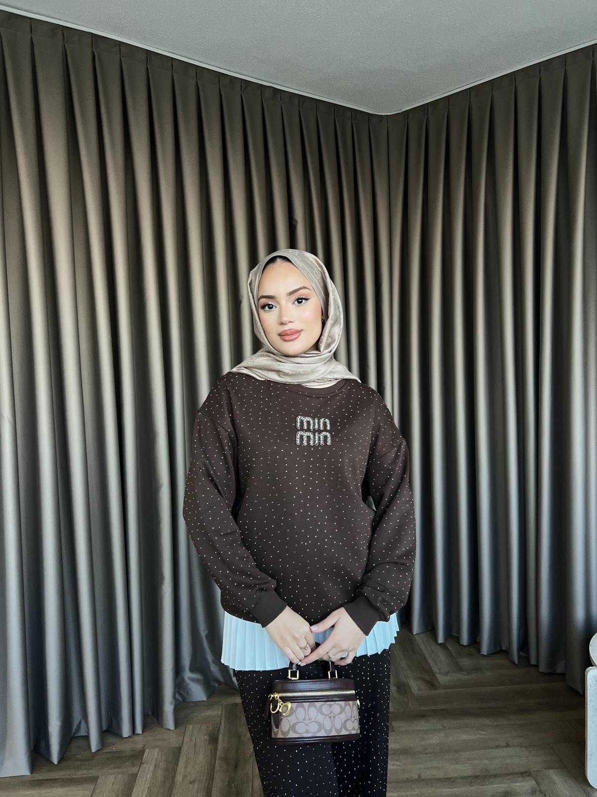 Mın Taşlı Sweat - Kahve