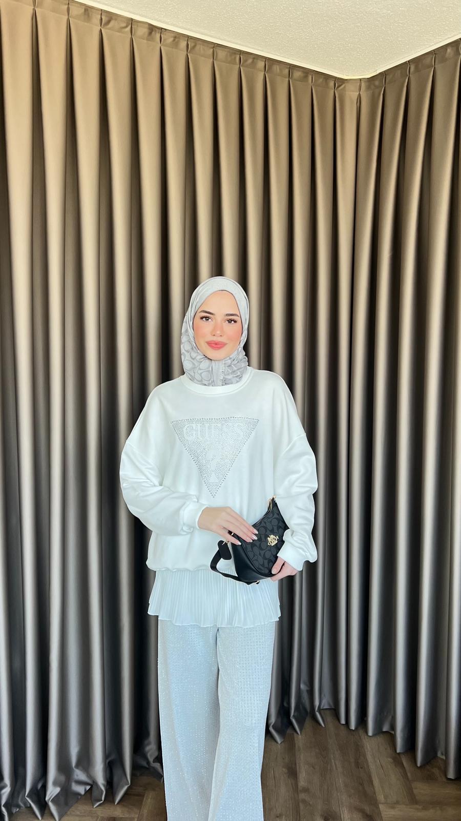 Neqa Muadil Ön ? Komple Taşlı Sweat Beyaz 