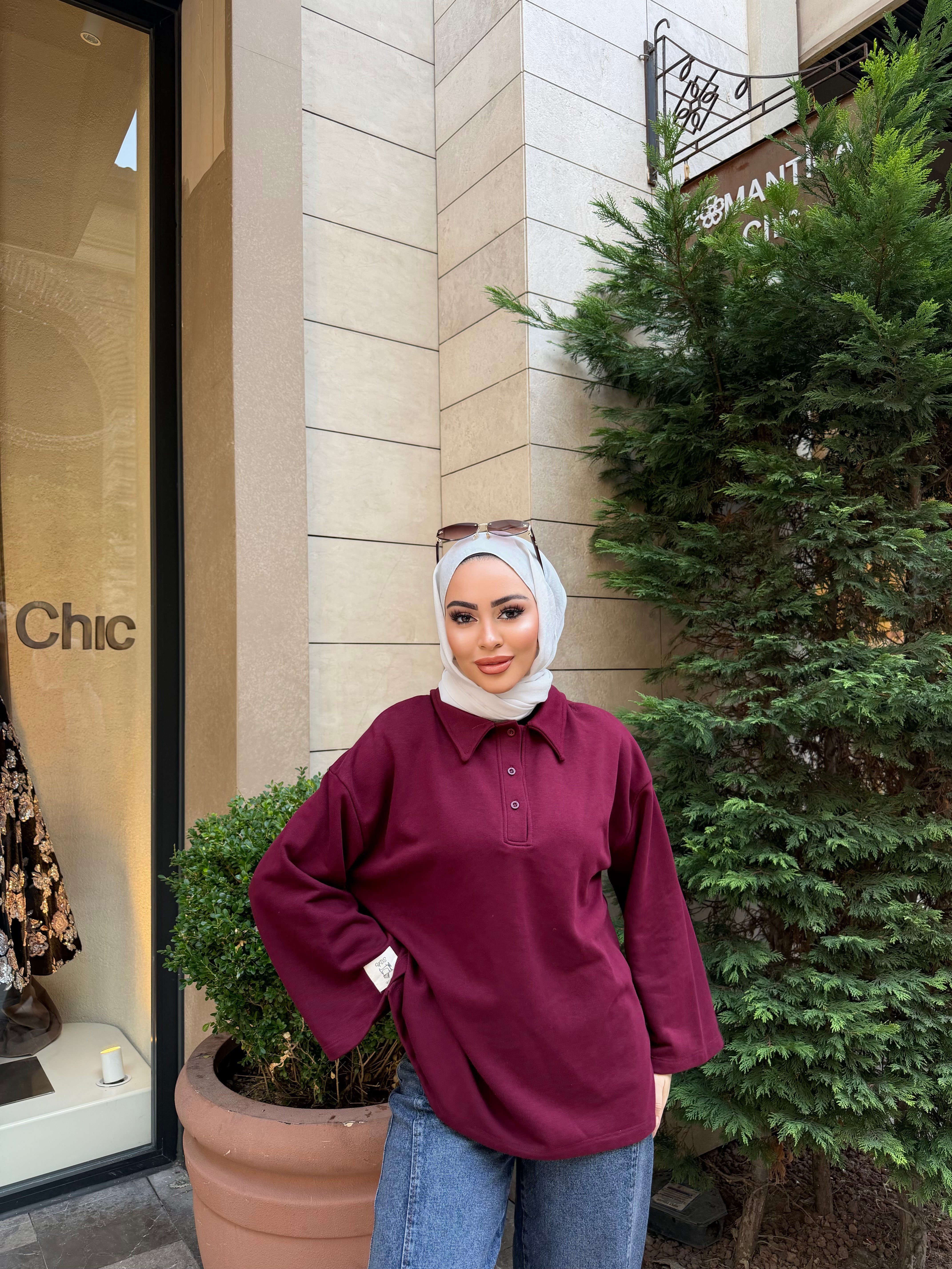 Niva Ön Düğmeli Tunik-  Bordo