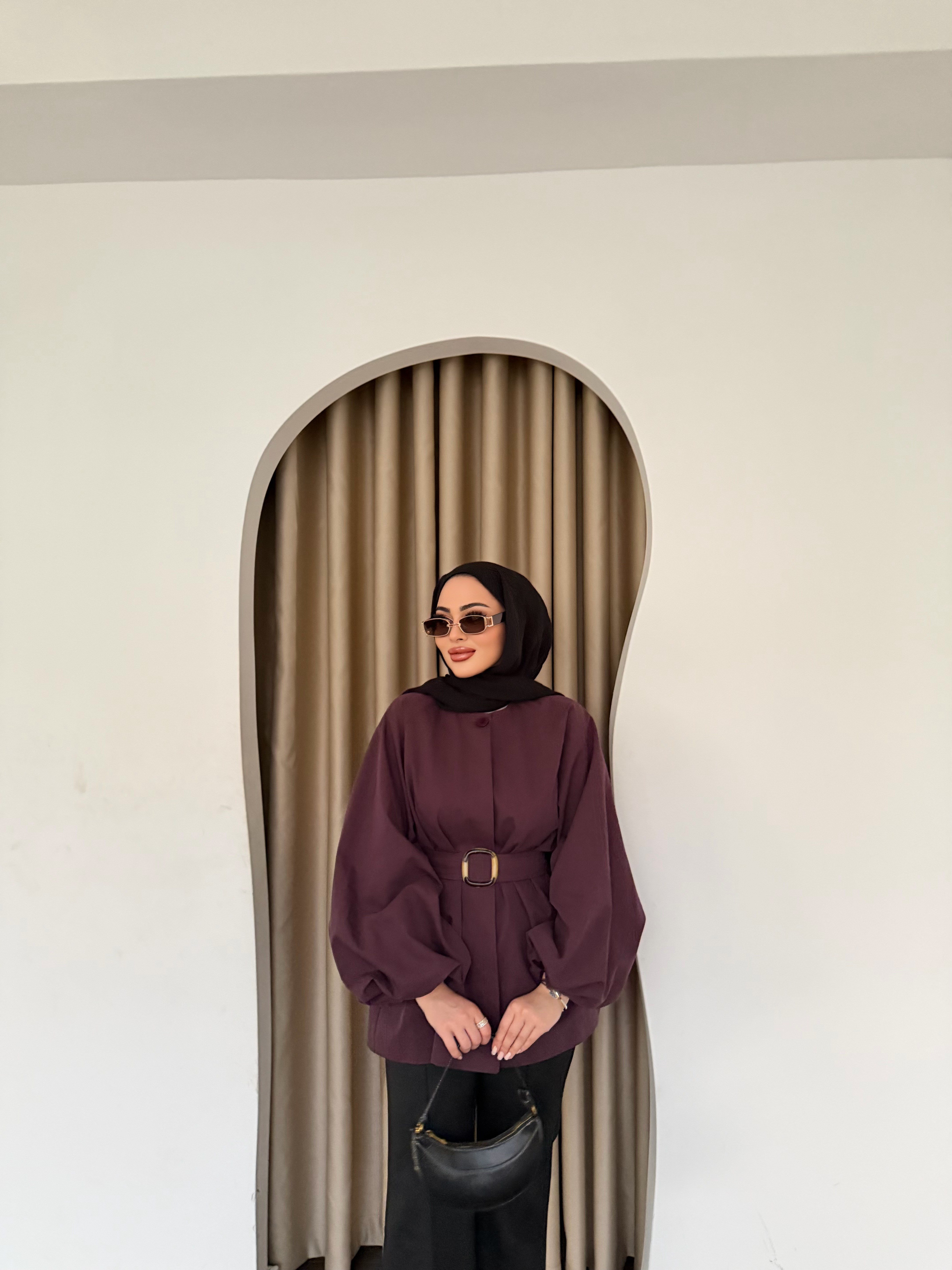 Oba Düğmeli mini trenç - Mürdüm