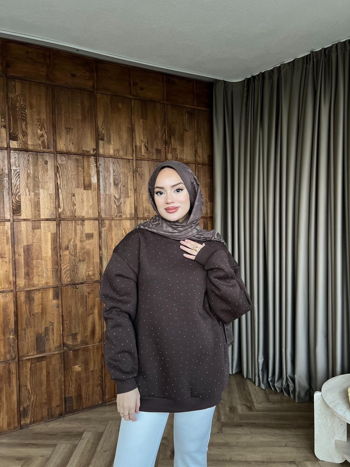 Taşlı Lima Sweat - Acı Kahve