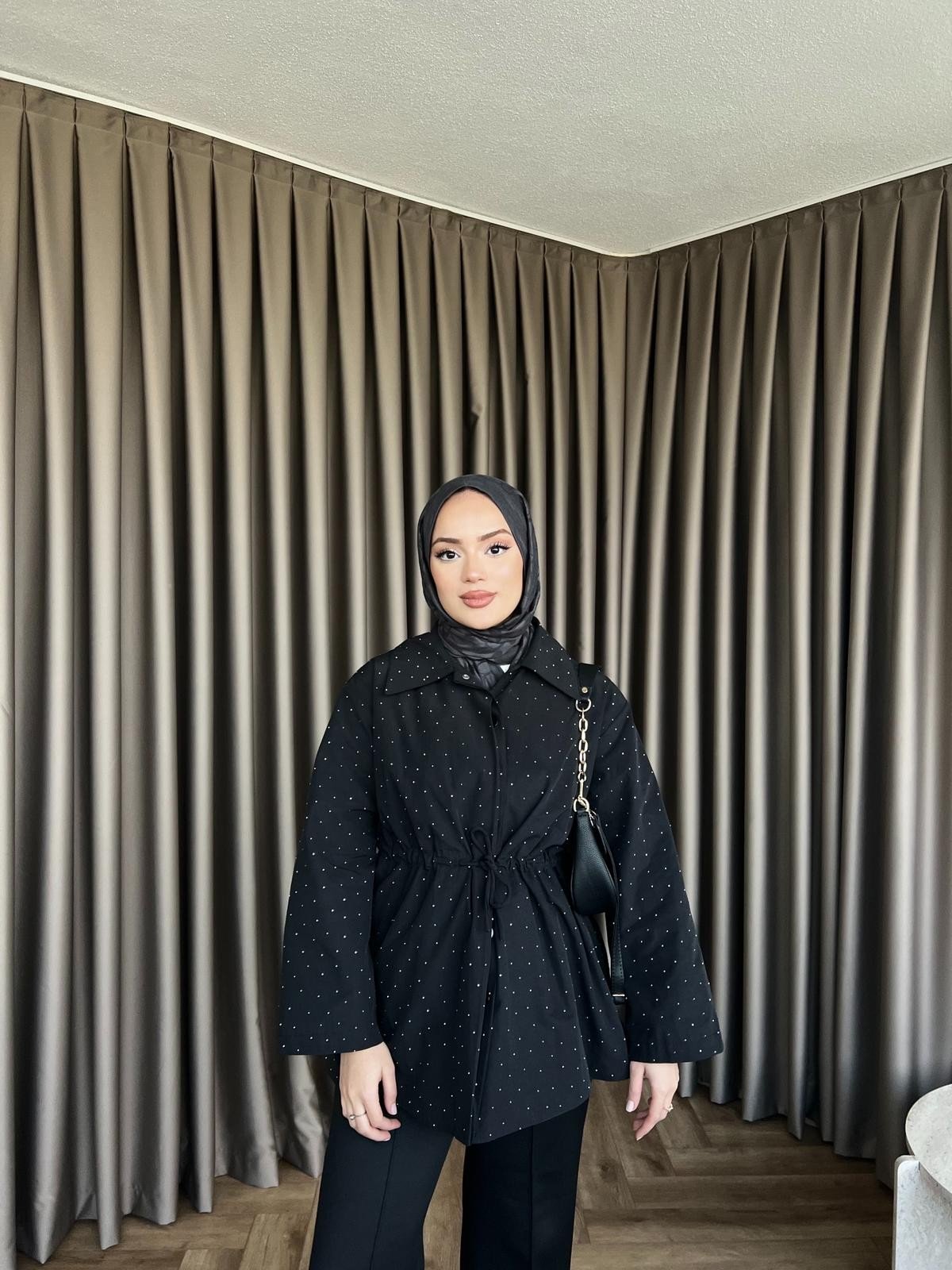 Taşlı Trenç - Siyah