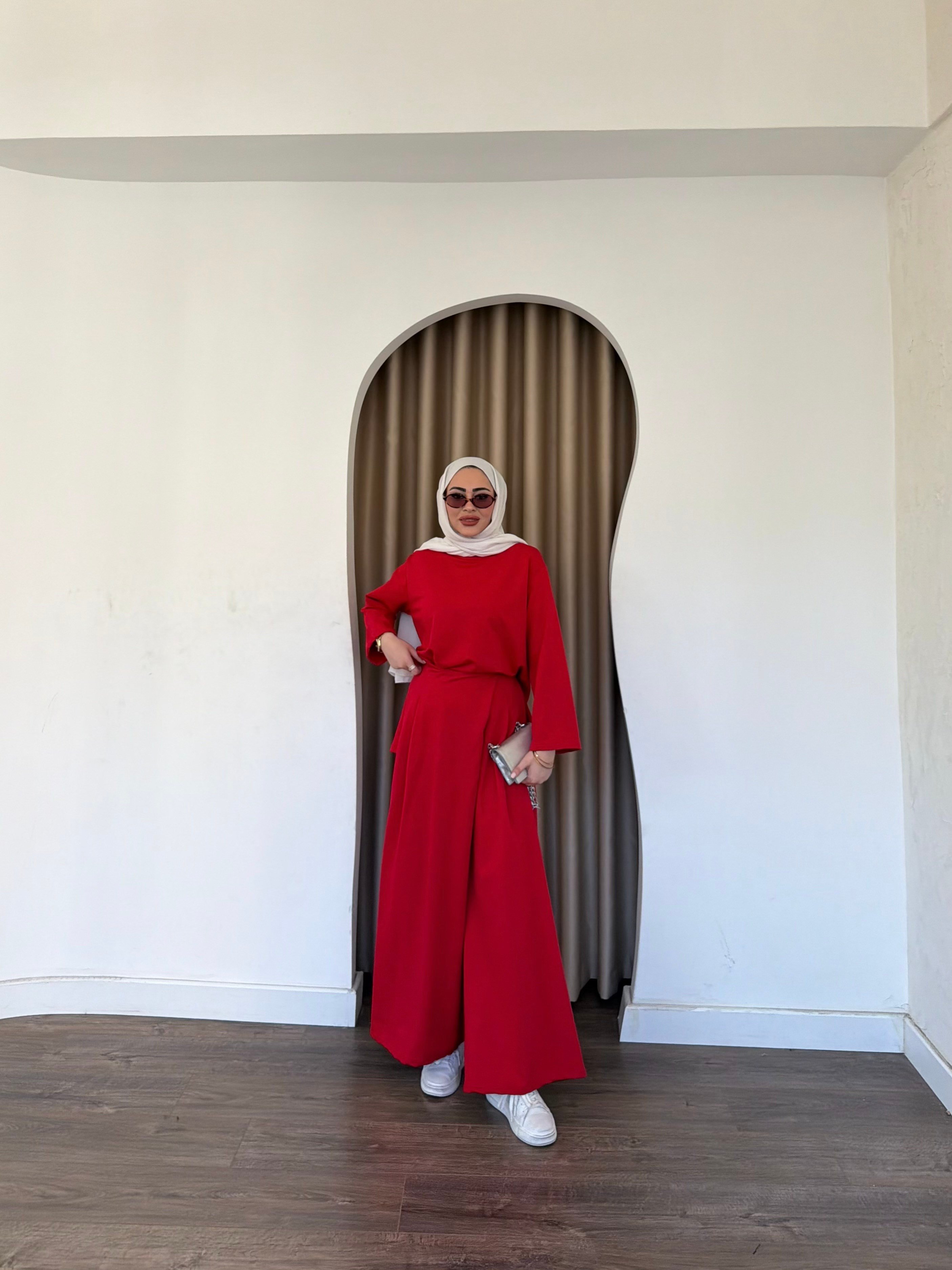 Uraz Pantolon Büzgülü Takım - Kırmızı