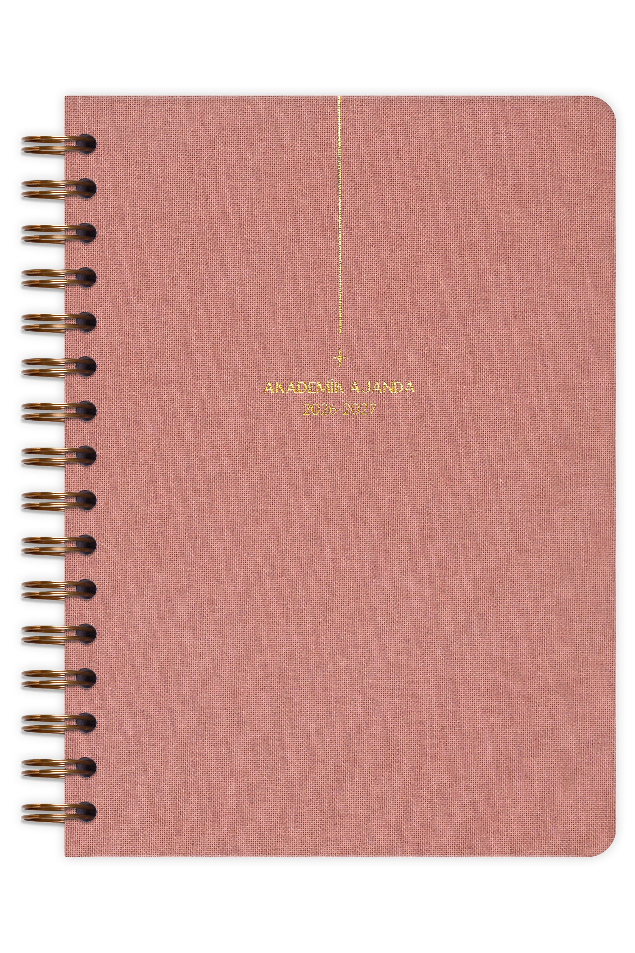 Matt Notebook 2026-2027 A5 Keten Akademik Ajanda Spiralli 15x21 cm - 17 Aylık Pembe