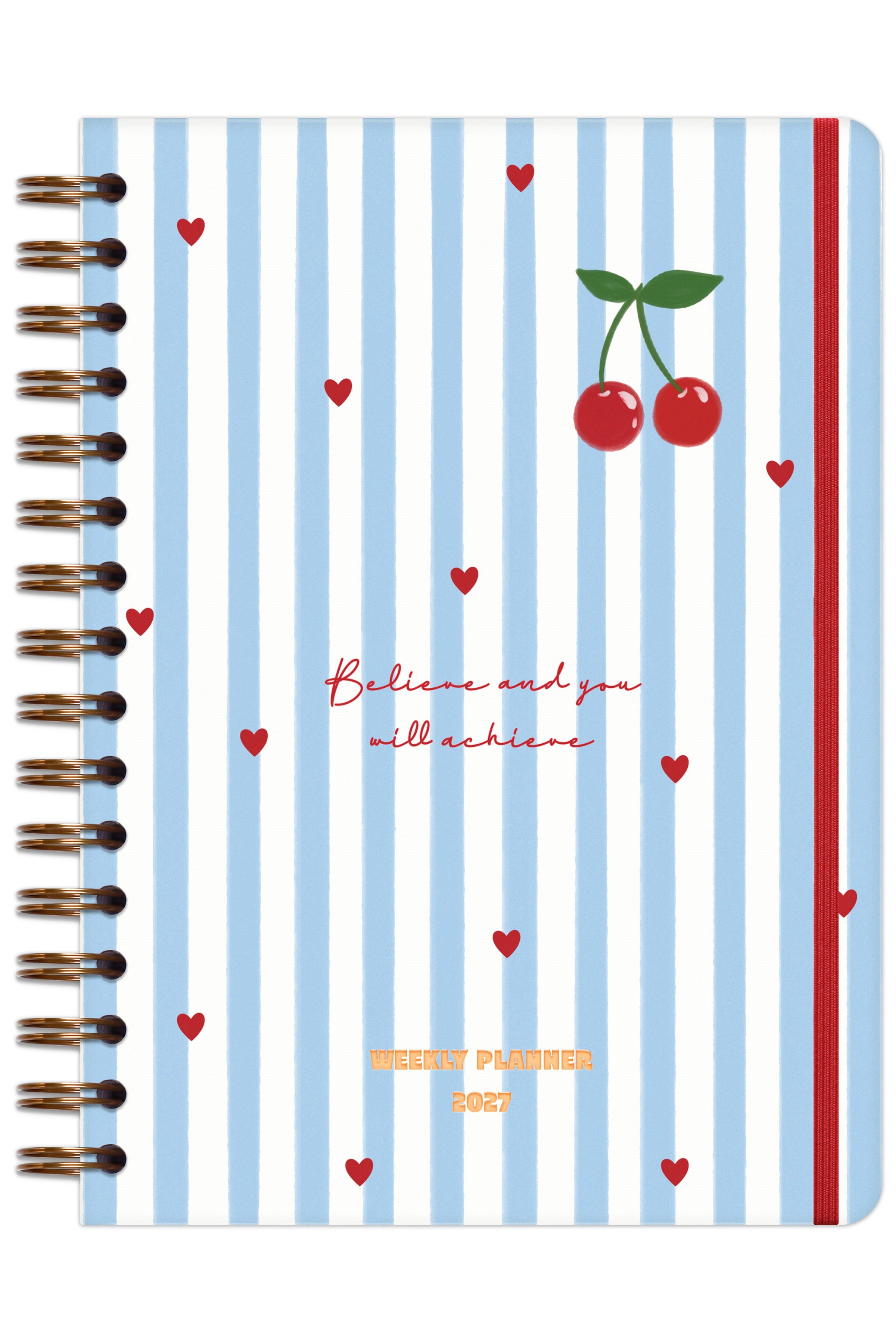 Matt Notebook 2027 Yılı A5 Haftalık Ajanda Spiralli 15x21 cm - 12 Aylık - Motivasyon Sayfalı Kiraz