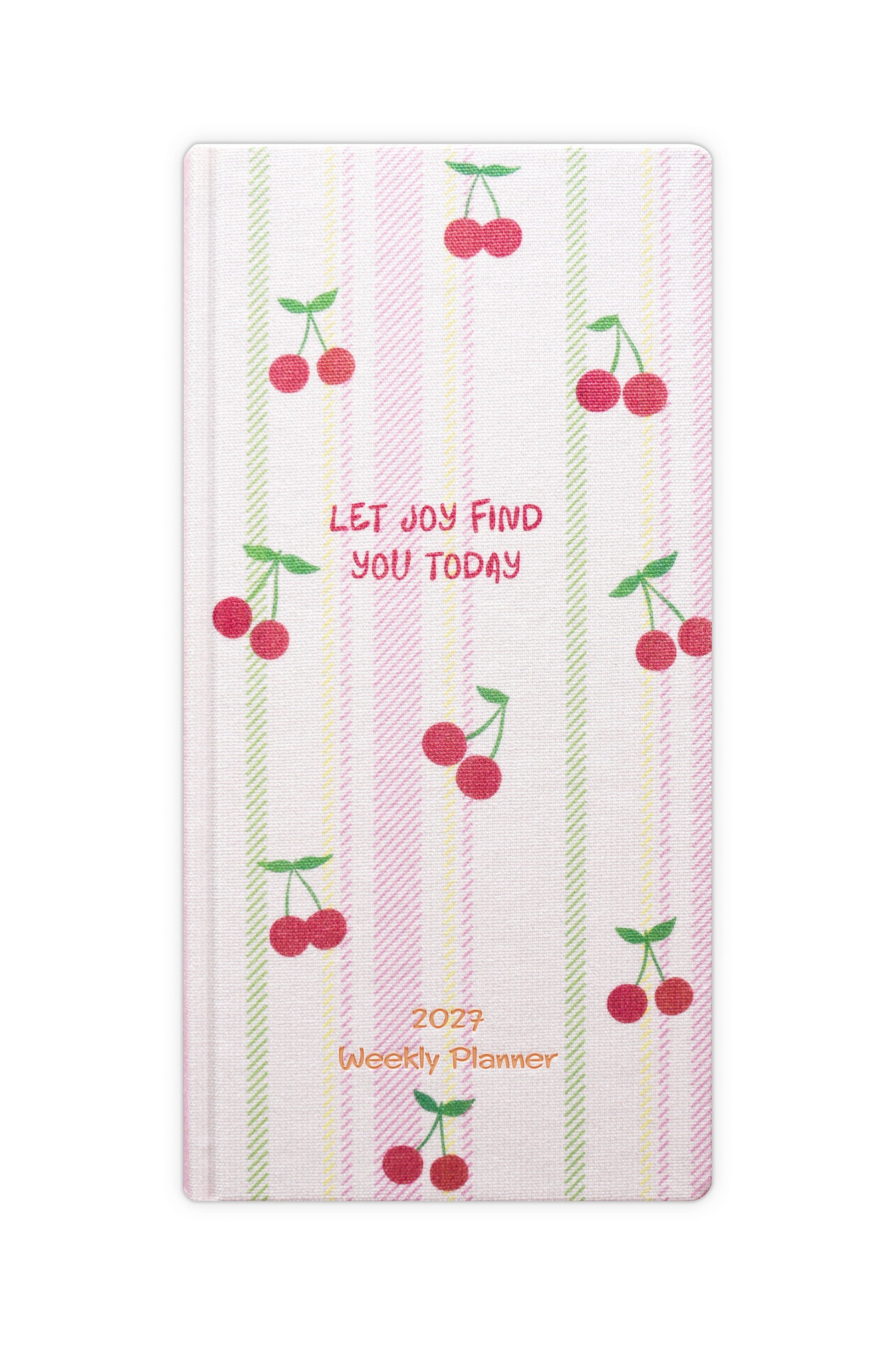 Matt Notebook 2027 Yılı Keten Haftalık Planlayıcı Kareli Cep Ajandası 9x18 cm Kiraz