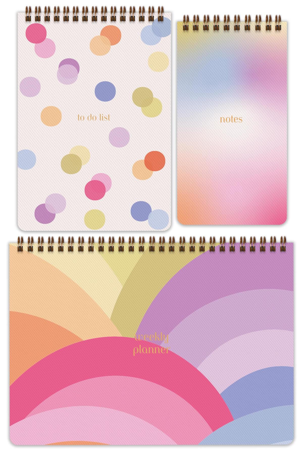 Matt Notebook 3'lü Spiralli Masaüstü Planlayıcı Set Gökkuşağı