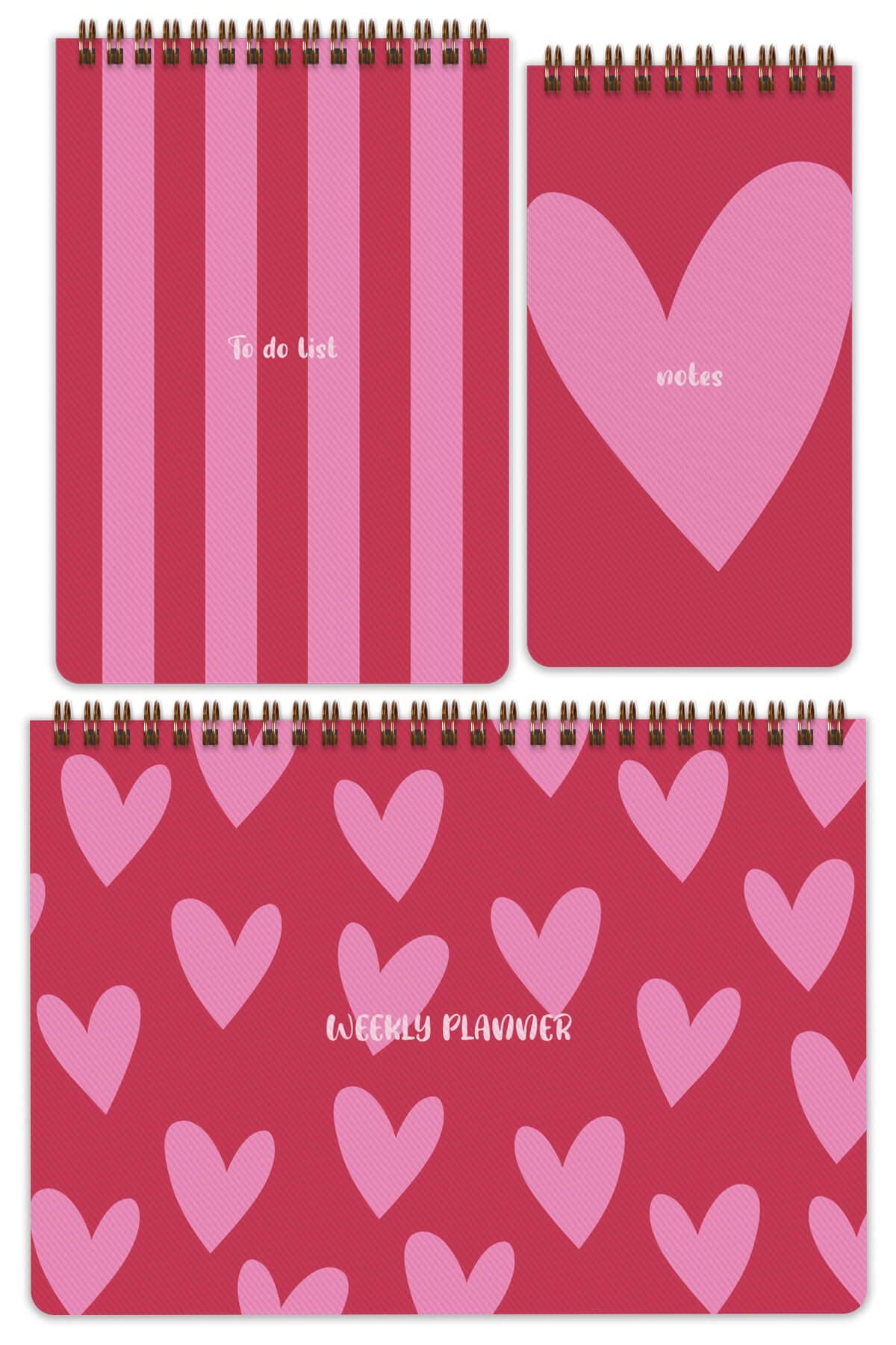 Matt Notebook 3'lü Spiralli Masaüstü Planlayıcı Set Kalpler