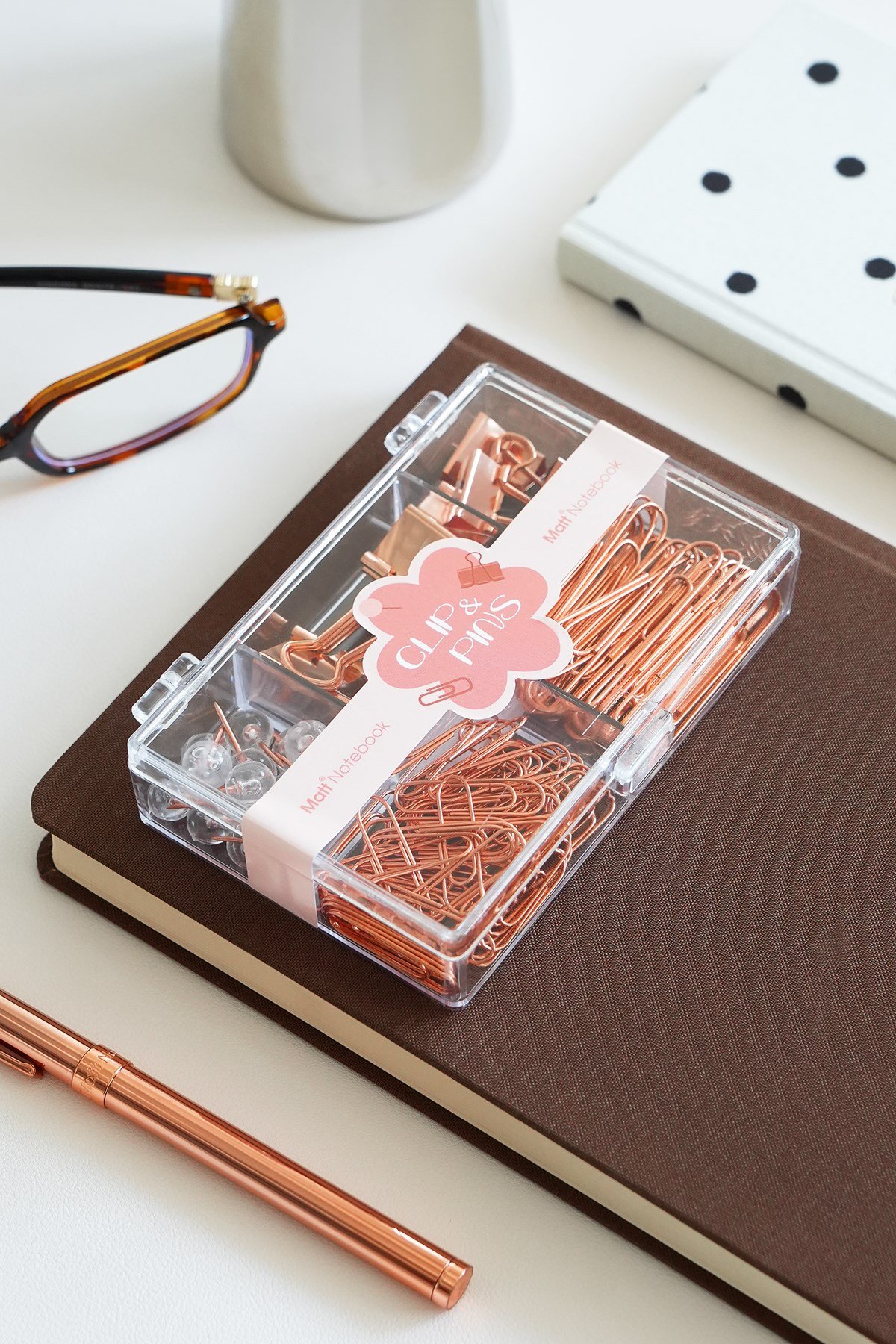 Matt Notebook 97 Parça Ataş, Raptiye ve Klips seti - Rose Gold