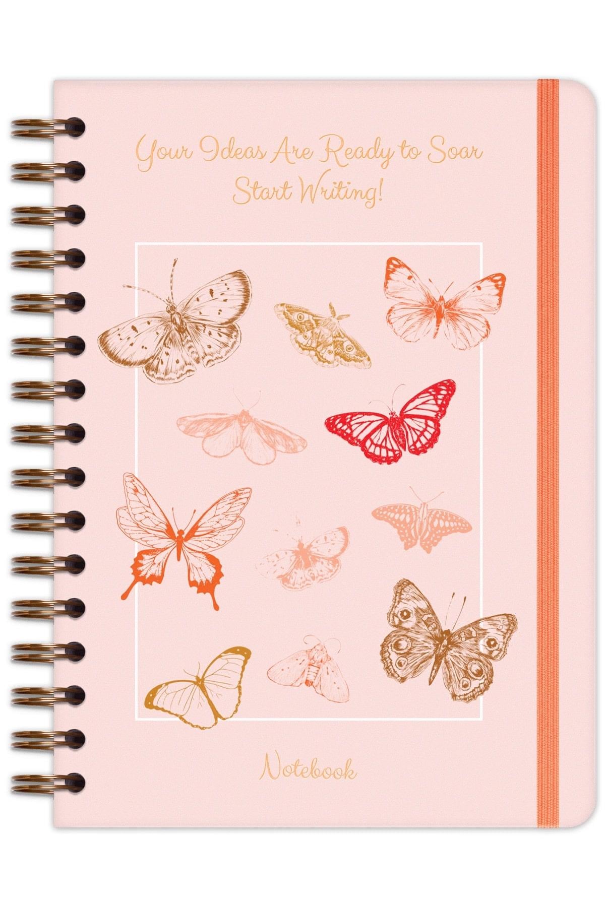 Matt Notebook A5 15x21 cm Spiralli Lastikli Düz, Çizgisiz Tarihsiz Not Defteri Kelebekler