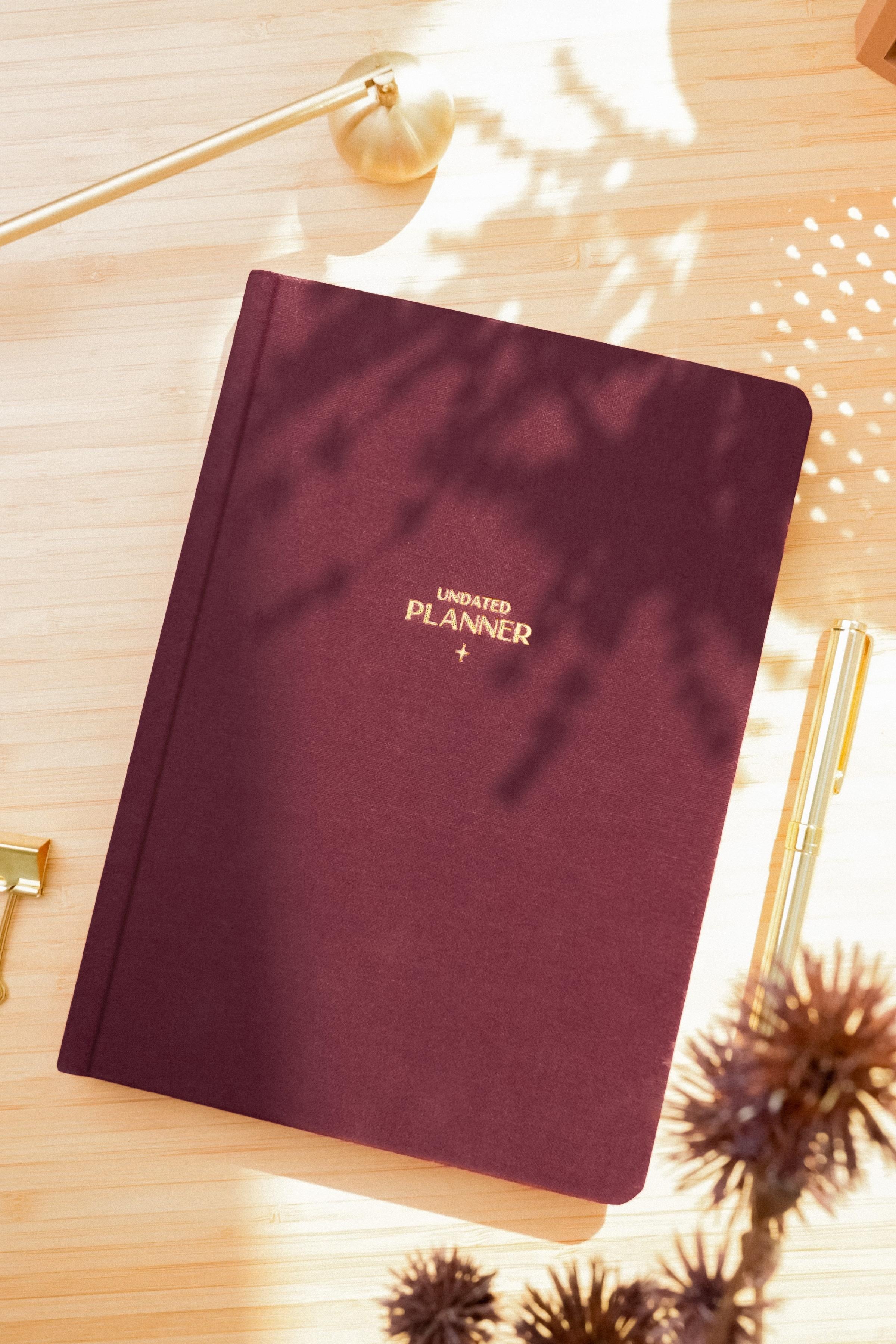 Matt Notebook A5 Keten Süresiz Planlayıcı Ajanda Bordo