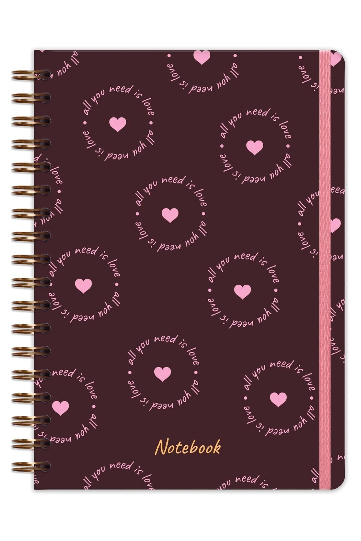 Matt Notebook B5 17x24 cm Spiralli Lastikli Noktalı Tarihsiz Not Defteri Kalpler