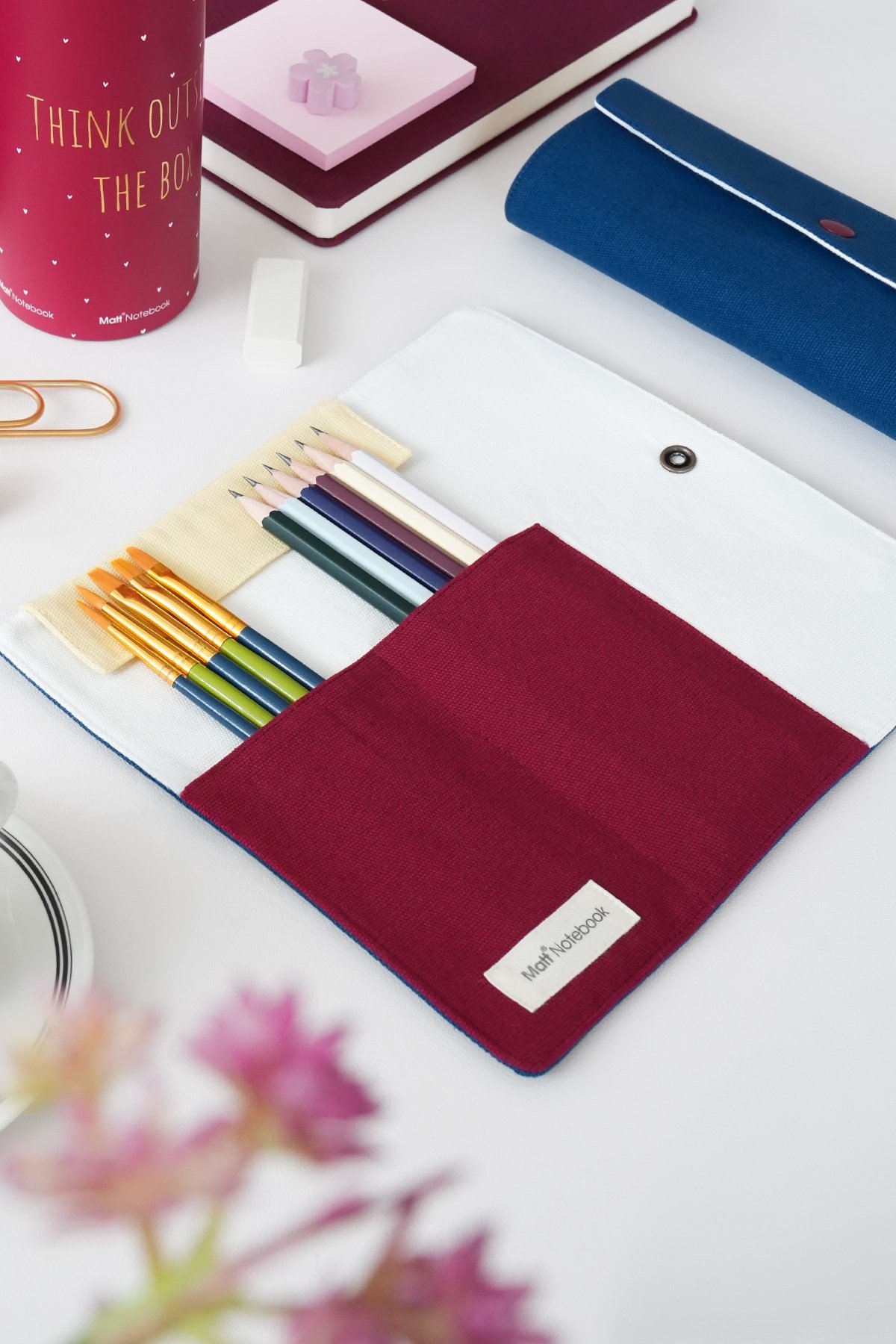 Matt Notebook Kanvas Kalemlik – Makyaj Çantası Organizer ve Düzenleyici Lacivert