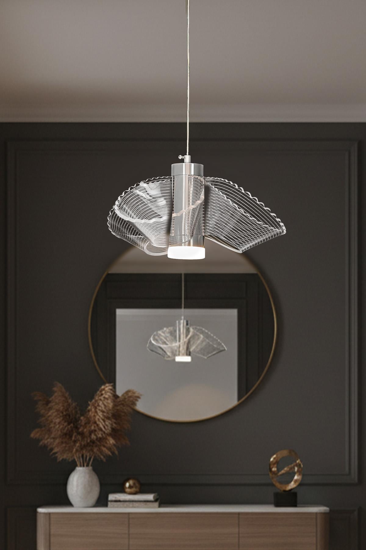 Ünal Aydınlatma | Doğa 3 Krom LED Avize – Dalga Formlu Modern Tasarım