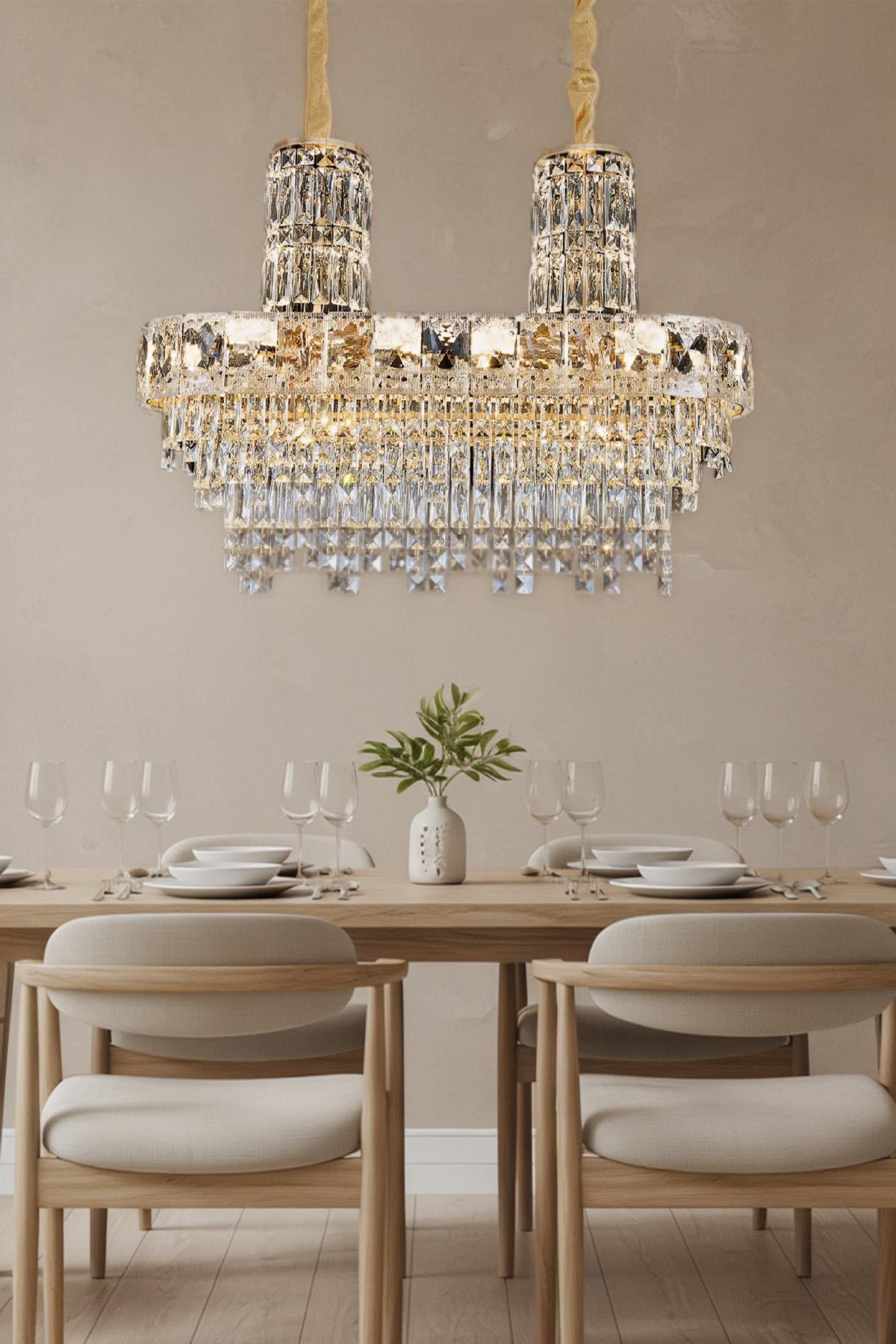 Ünal Aydınlatma | Niran Gold 80 cm Kristal Taşlı Modern Avize – Salon ve Yemek Odası