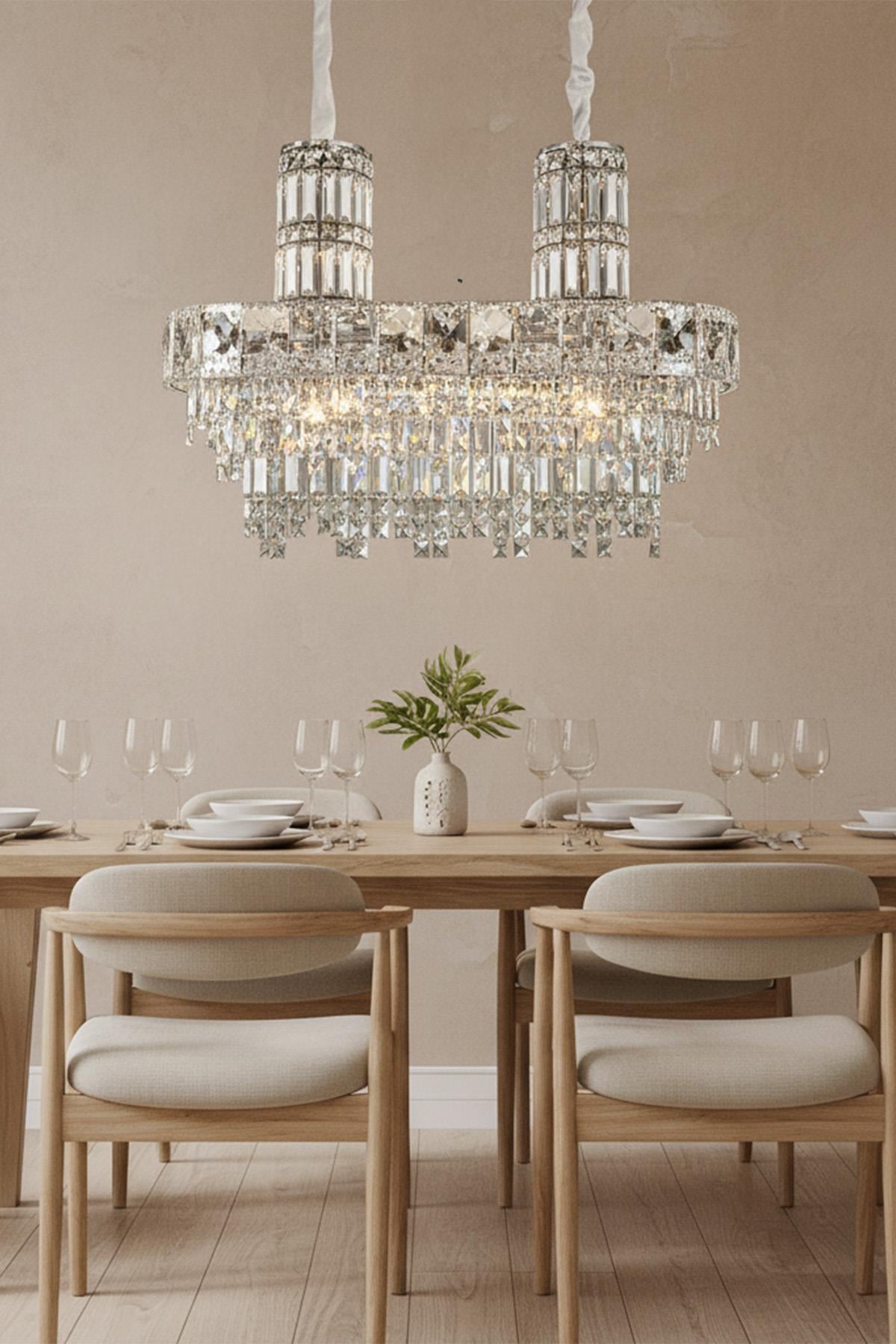 Ünal Aydınlatma | Niran Krom 80 cm Kristal Taşlı Modern Avize – Salon ve Yemek Odası