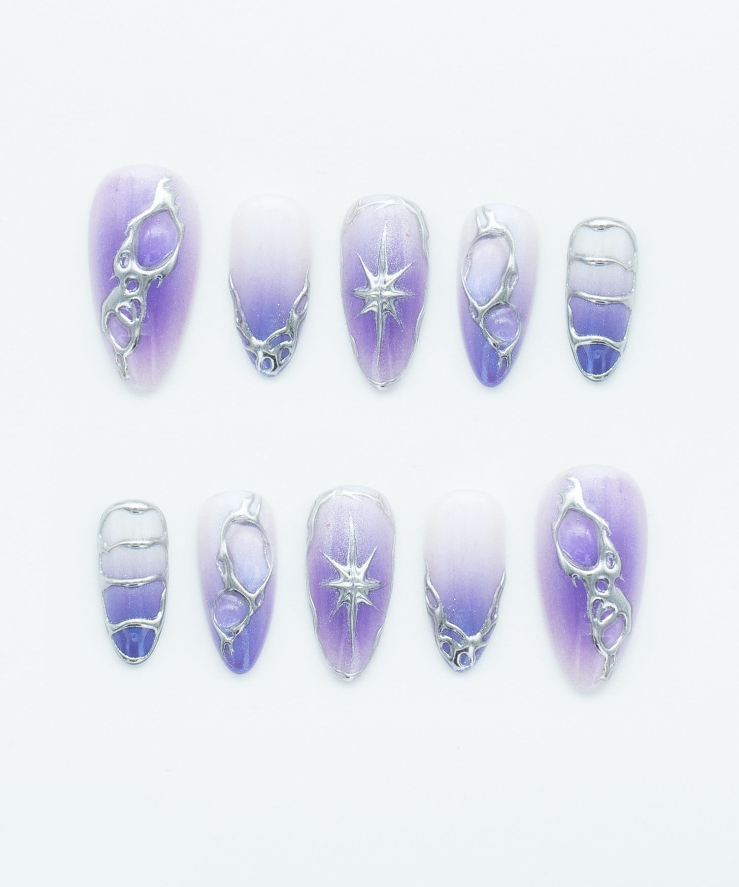 Purple Violet Aura Protez Jel Takma Tırnak - El Yapımı Kalıcı Oje Nail Art 3D- NC219